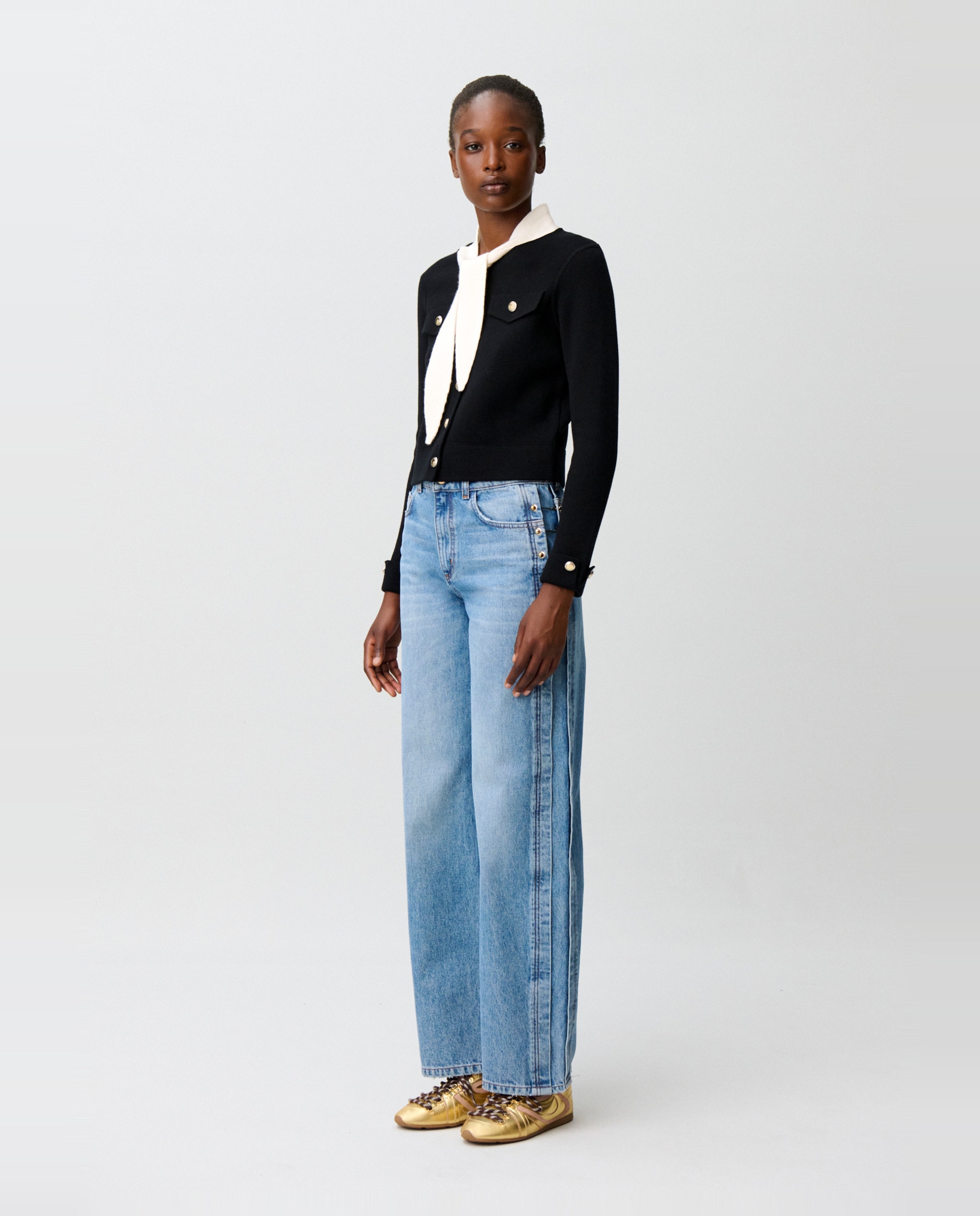 Cárdigan de punto de mujer grueso con cuello fular desmontable - Claudie Pierlot - Multicolor Multicolor-3
