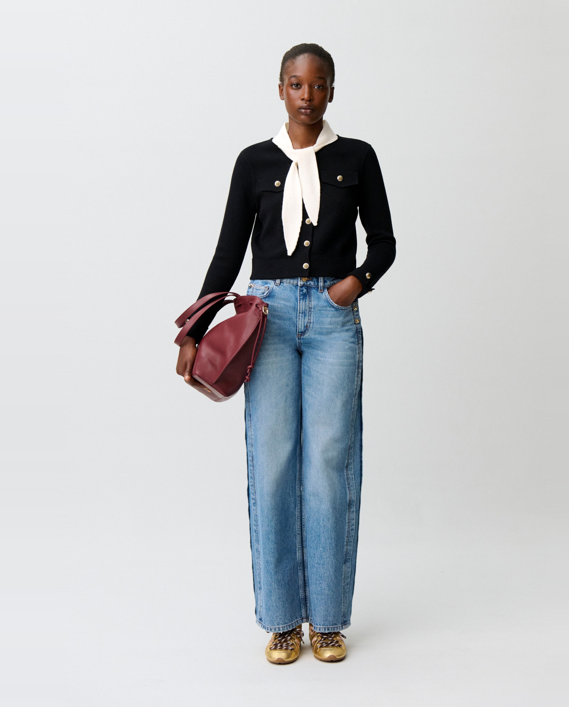 Cárdigan de punto de mujer grueso con cuello fular desmontable - Claudie Pierlot - Multicolor Multicolor-4