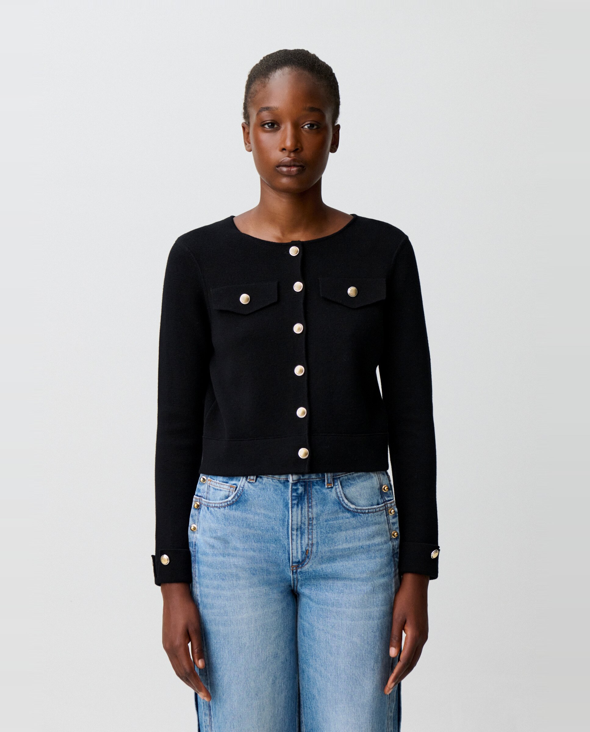 Cárdigan de punto de mujer grueso con cuello fular desmontable - Claudie Pierlot - Multicolor Multicolor-6
