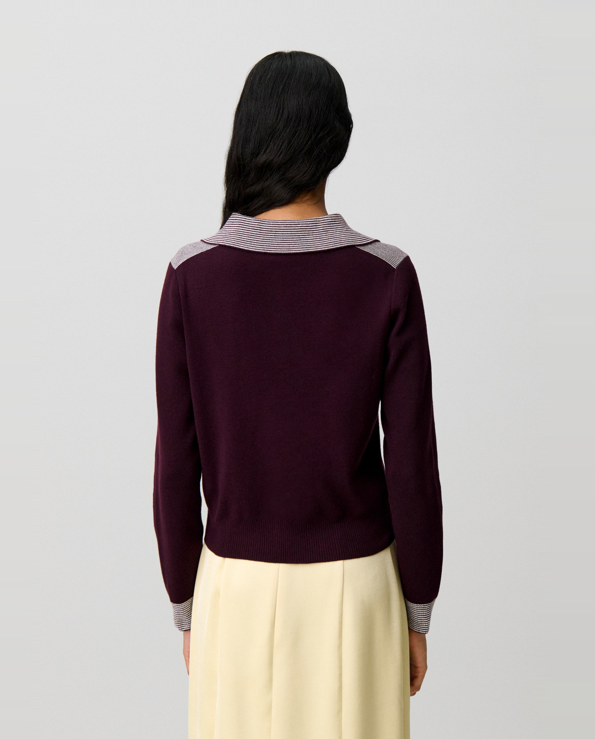 Cárdigan de lana de mujer cuello marinero a rayas - Claudie Pierlot - Morado Morado-2