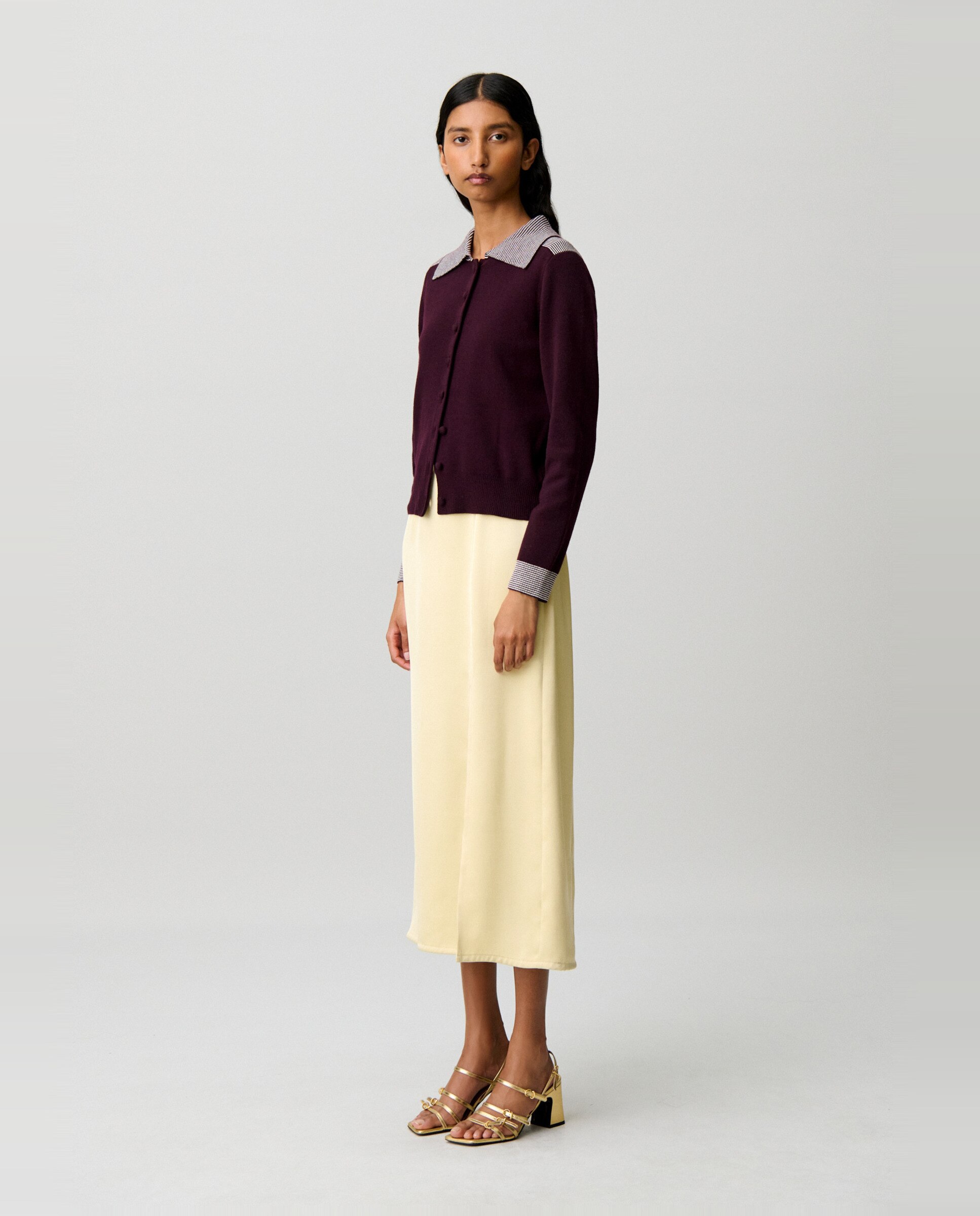 Cárdigan de lana de mujer cuello marinero a rayas - Claudie Pierlot - Morado Morado-3