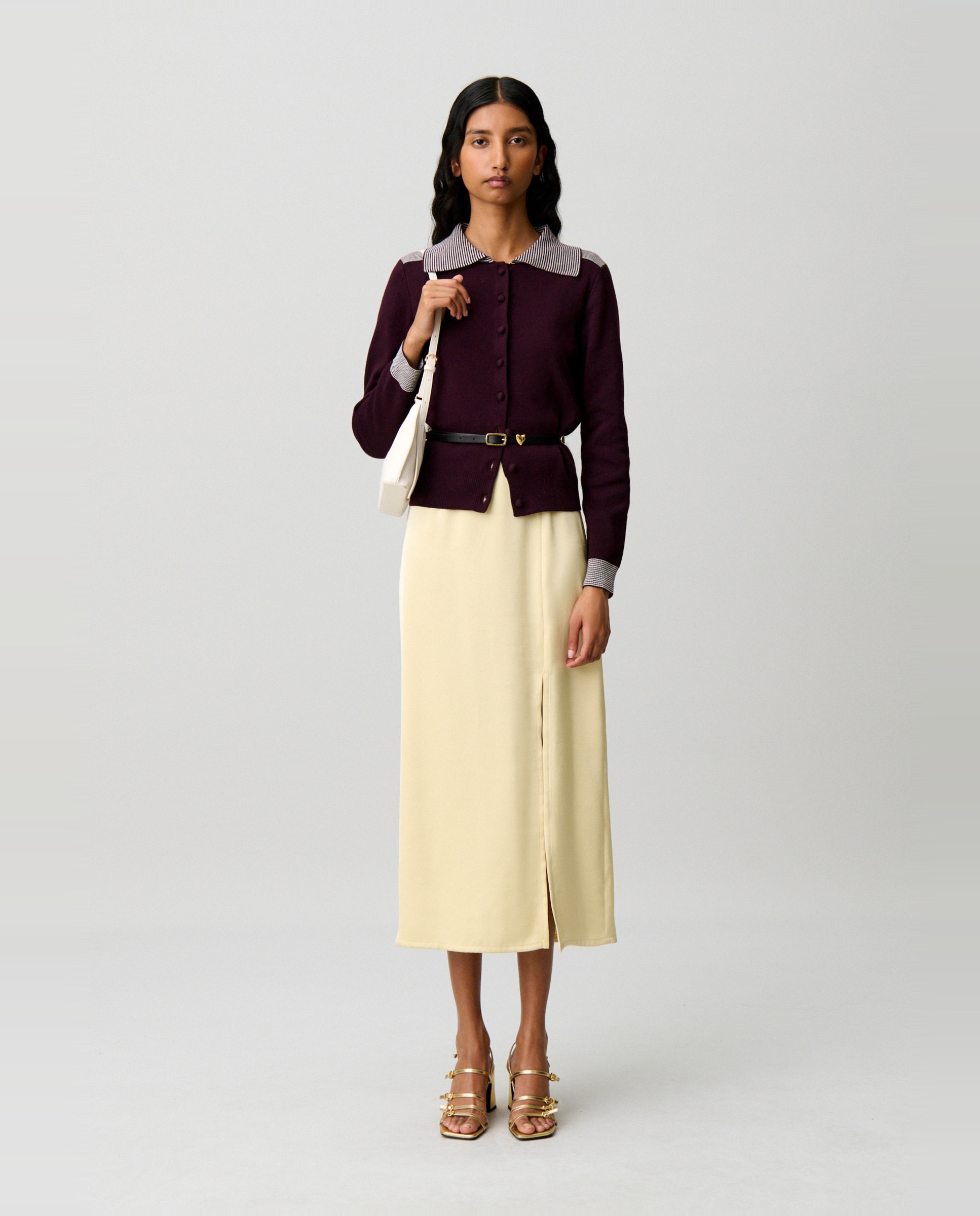 Cárdigan de lana de mujer cuello marinero a rayas - Claudie Pierlot - Morado Morado-4