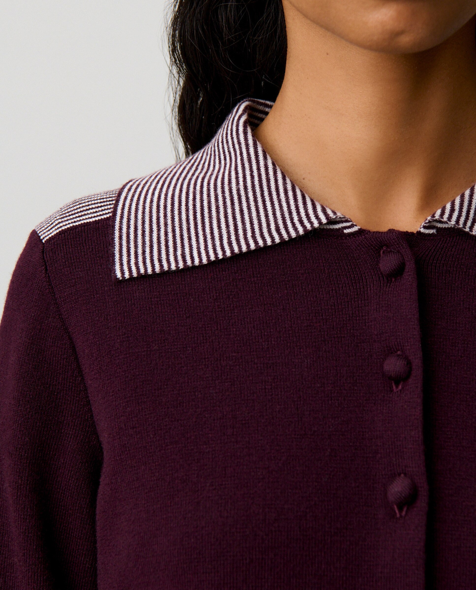 Cárdigan de lana de mujer cuello marinero a rayas - Claudie Pierlot - Morado Morado-5