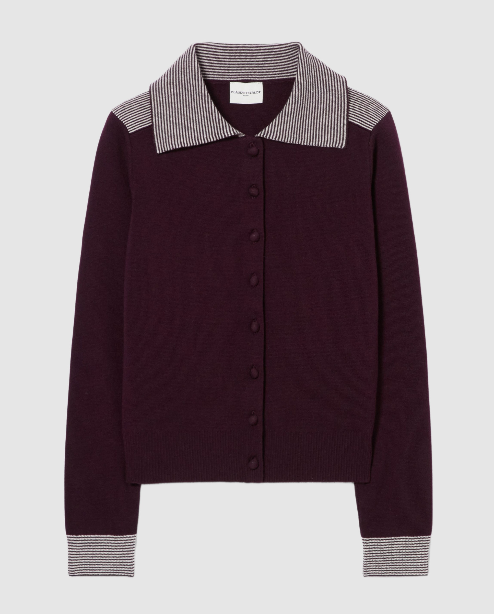 Cárdigan de lana de mujer cuello marinero a rayas - Claudie Pierlot - Morado Morado-6