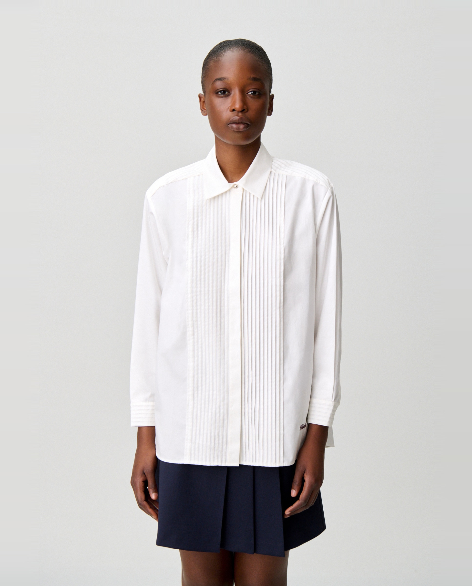 Camisa de mujer de popelín de algodón con bordado claudie - Claudie Pierlot - Blanco Blanco-1