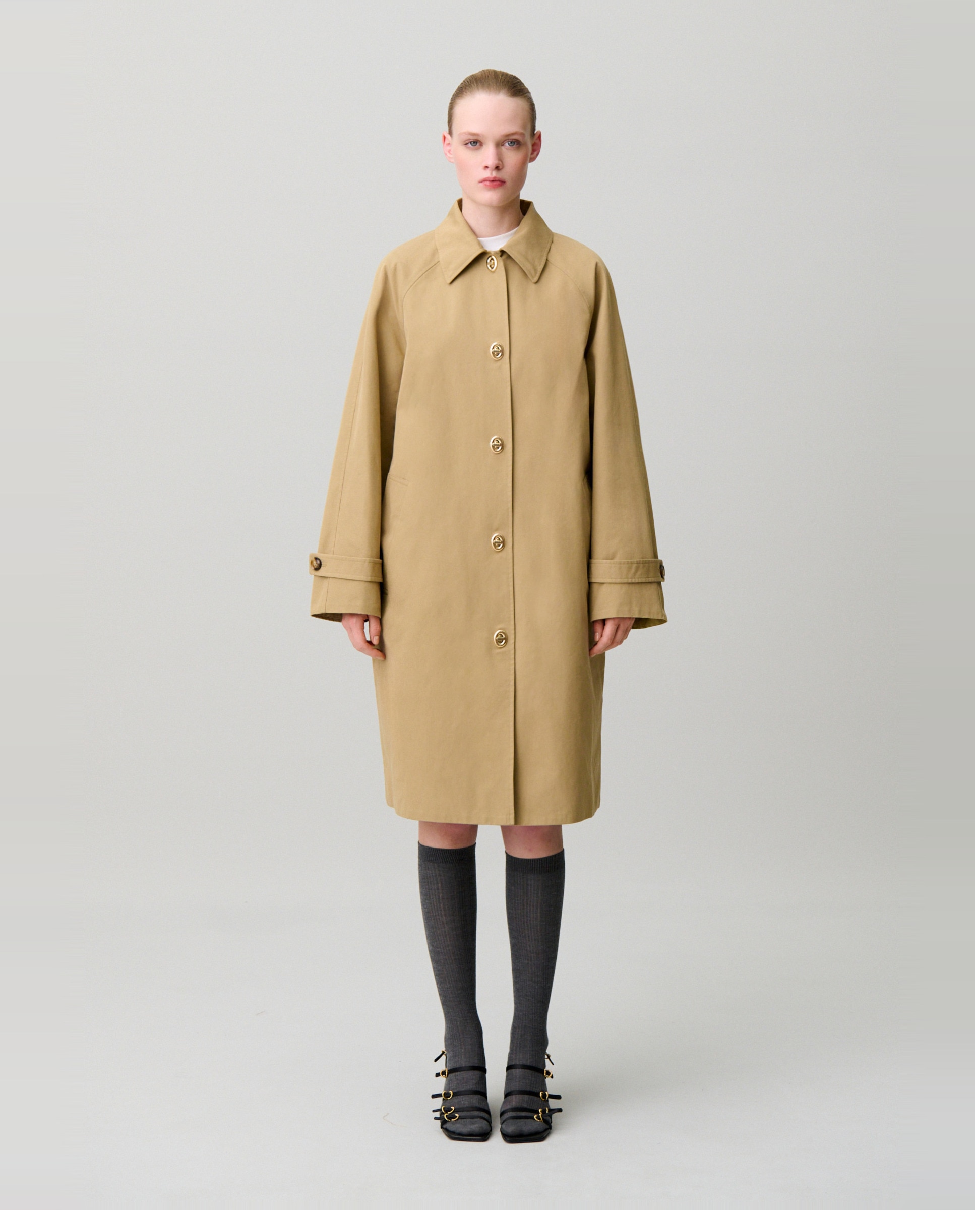 Gabardina de mujer midi con cuello de terciopelo desmontable - Claudie Pierlot - Beige Beige-2
