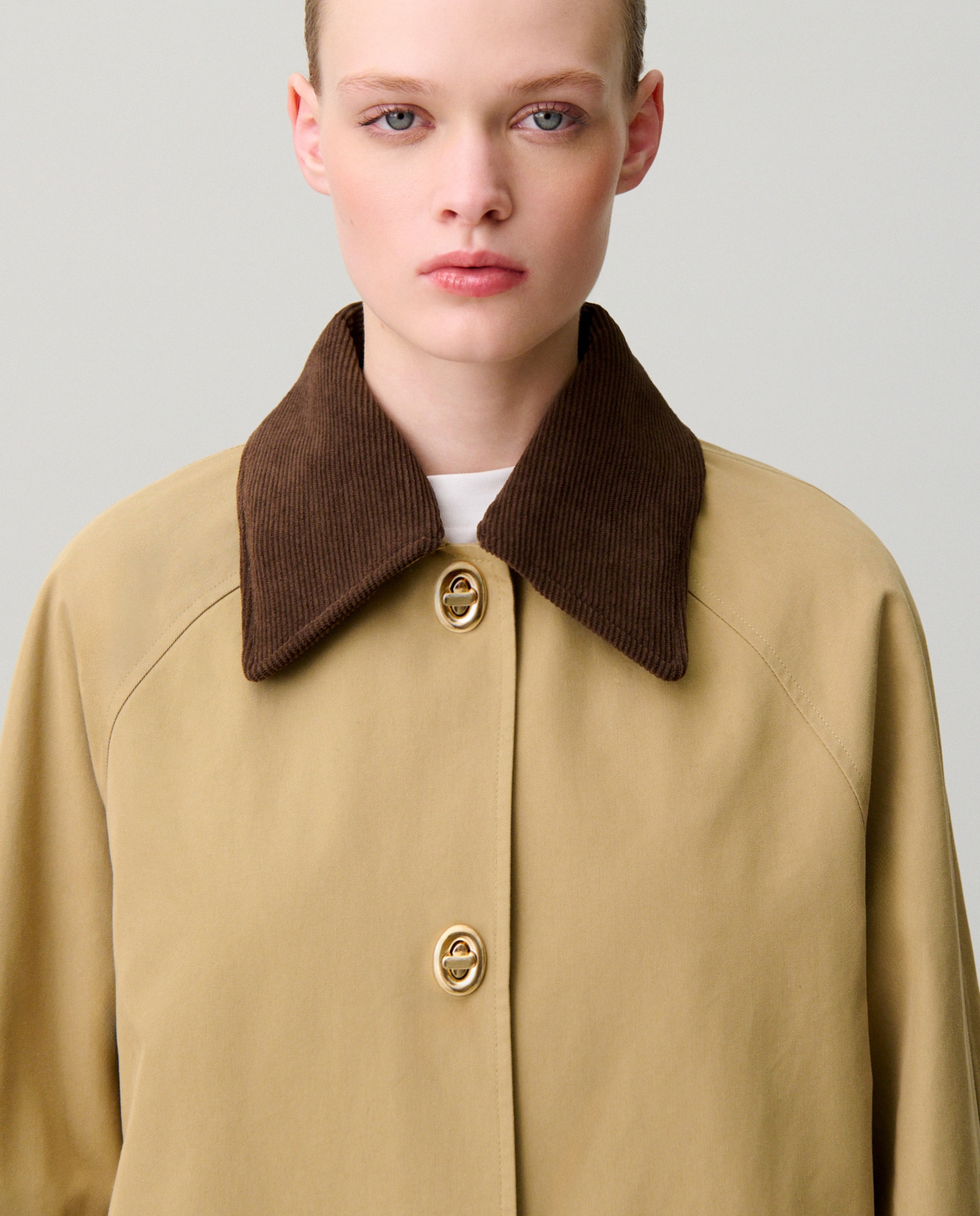 Gabardina de mujer midi con cuello de terciopelo desmontable - Claudie Pierlot - Beige Beige-5