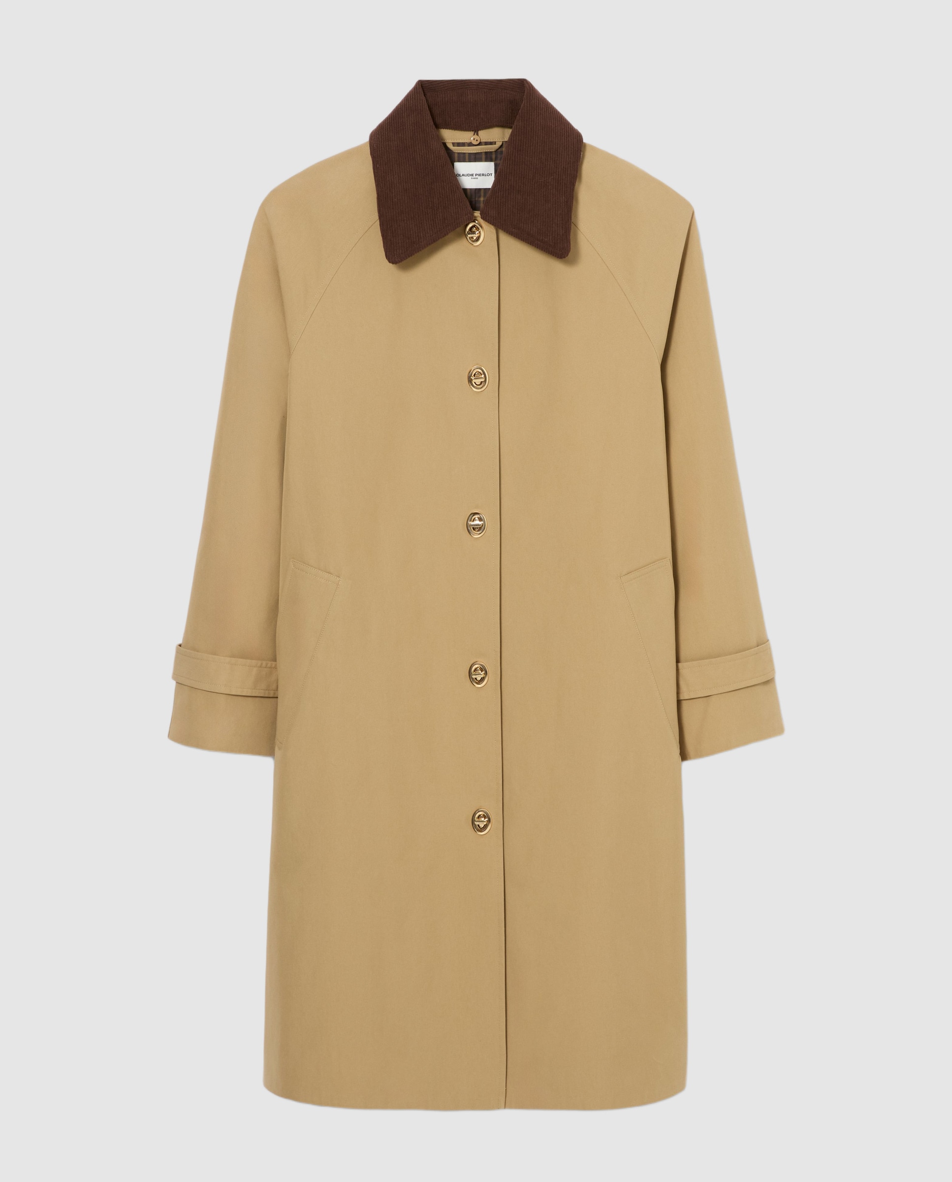 Gabardina de mujer midi con cuello de terciopelo desmontable - Claudie Pierlot - Beige Beige-7