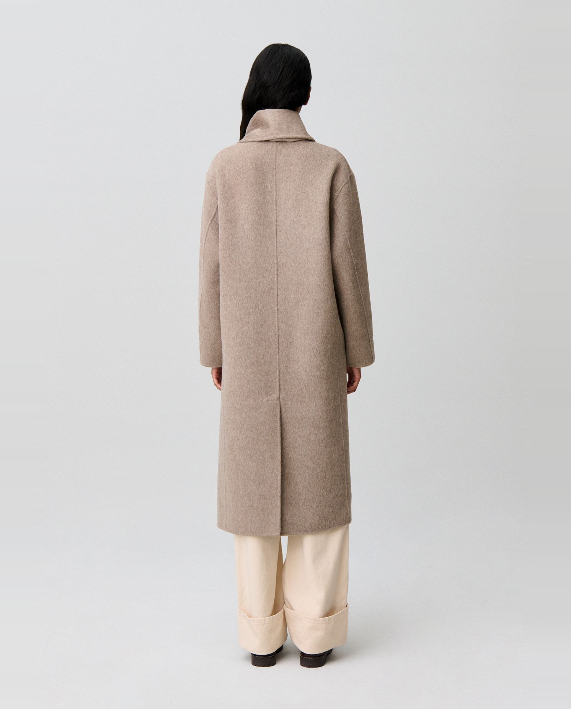 Abrigo de paño de mujer largo con cuello fular desmontable - Claudie Pierlot - Beige Beige-3