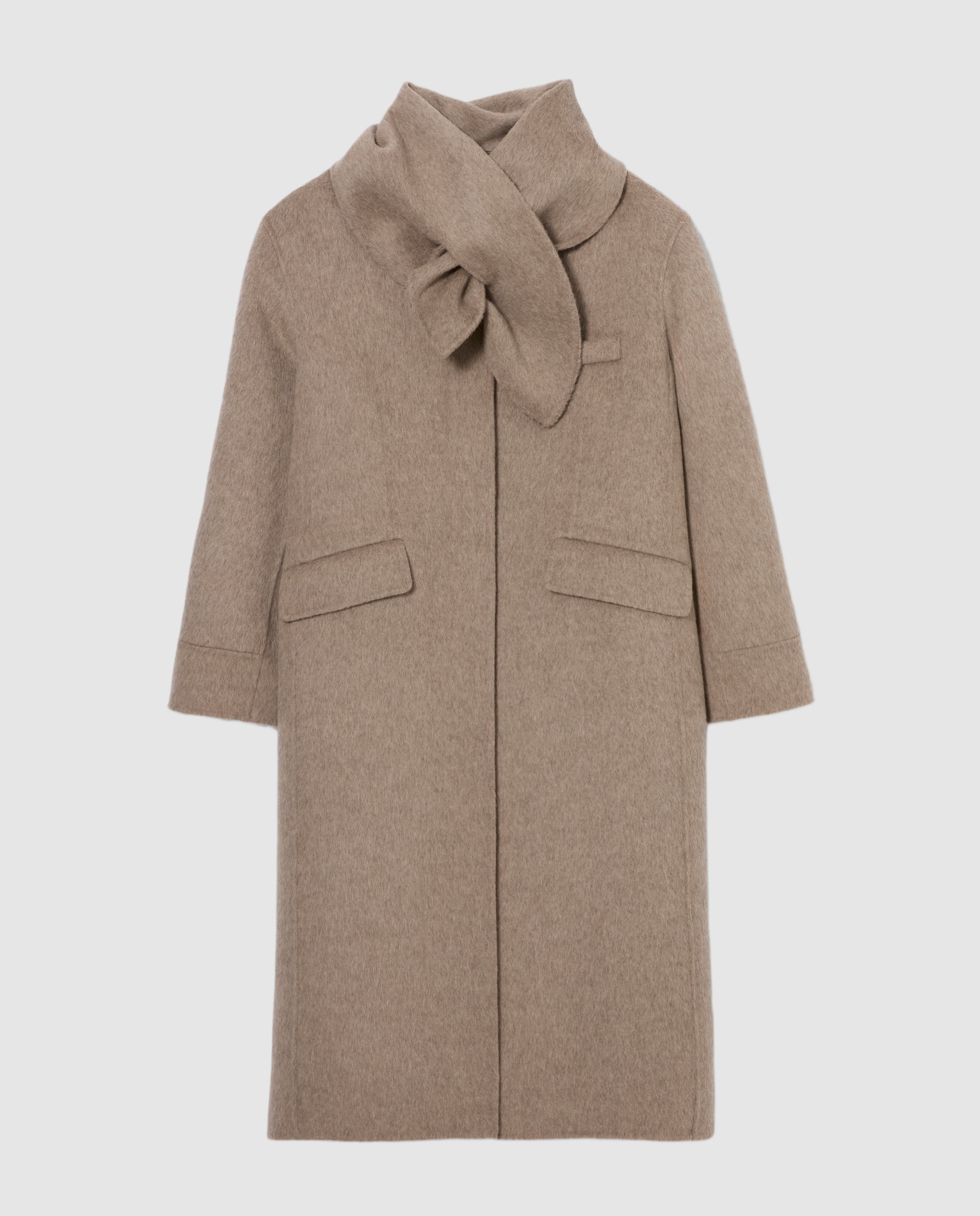 Abrigo de paño de mujer largo con cuello fular desmontable - Claudie Pierlot - Beige Beige-7
