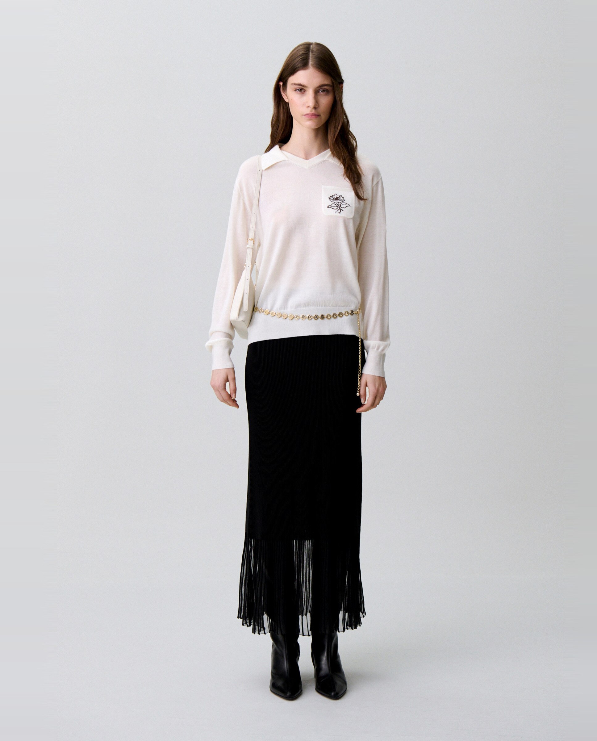 Jersey de punto de mujer con cuello doble y bordado floral - Claudie Pierlot - Blanco Blanco-4