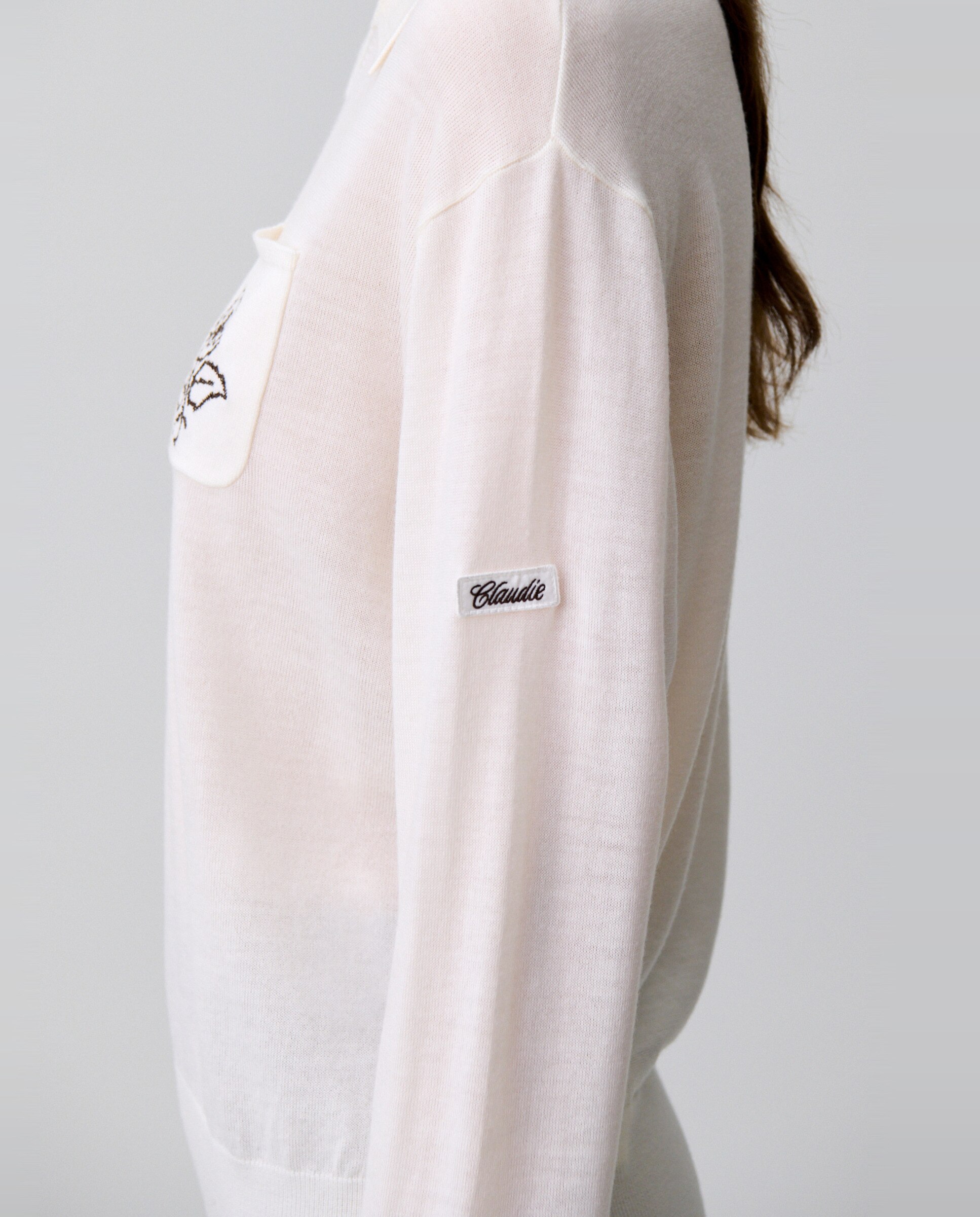 Jersey de punto de mujer con cuello doble y bordado floral - Claudie Pierlot - Blanco Blanco-5