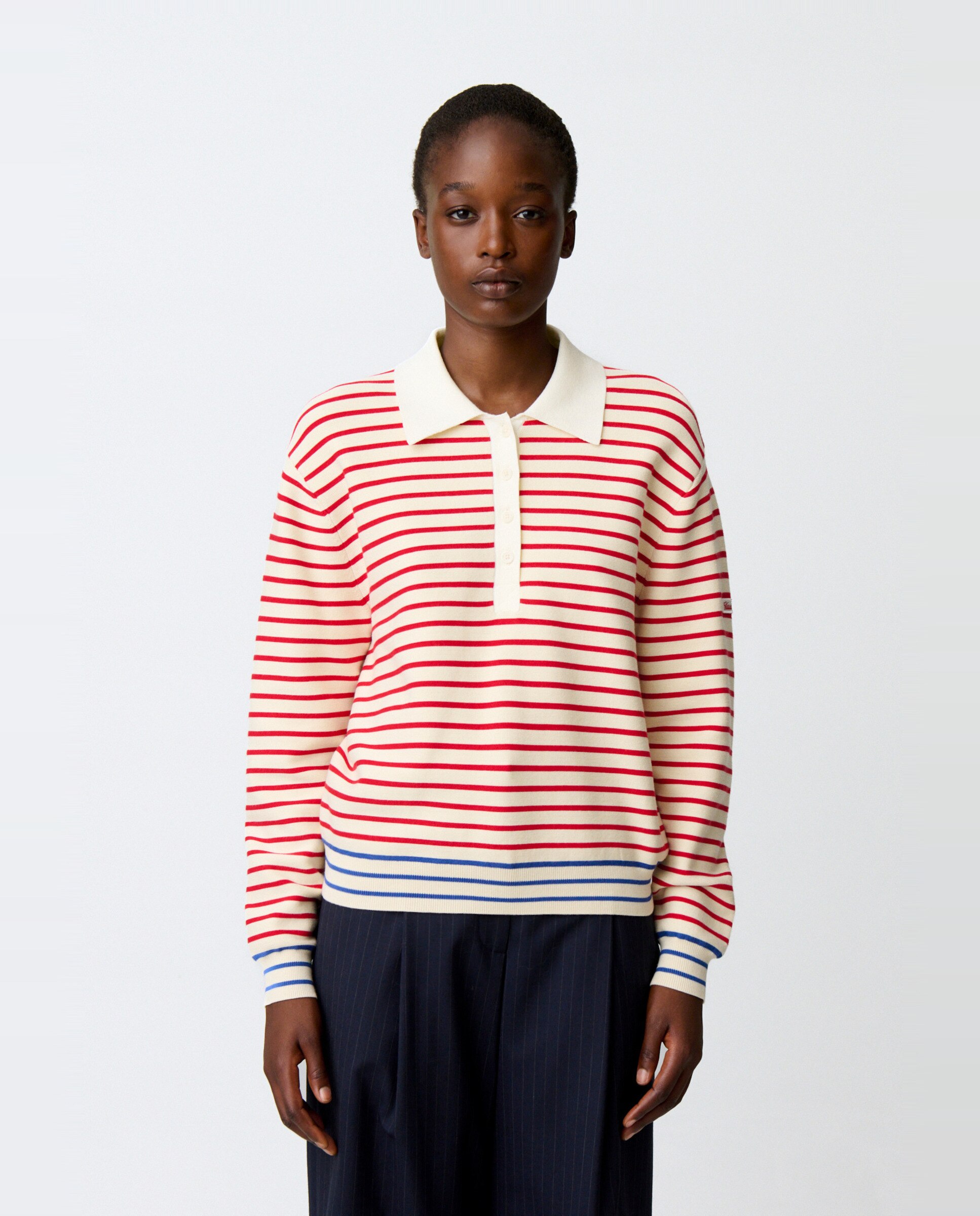 Jersey de punto de mujer con cuello polo, a rayas y manga larga - Claudie Pierlot - Multicolor Multicolor-1