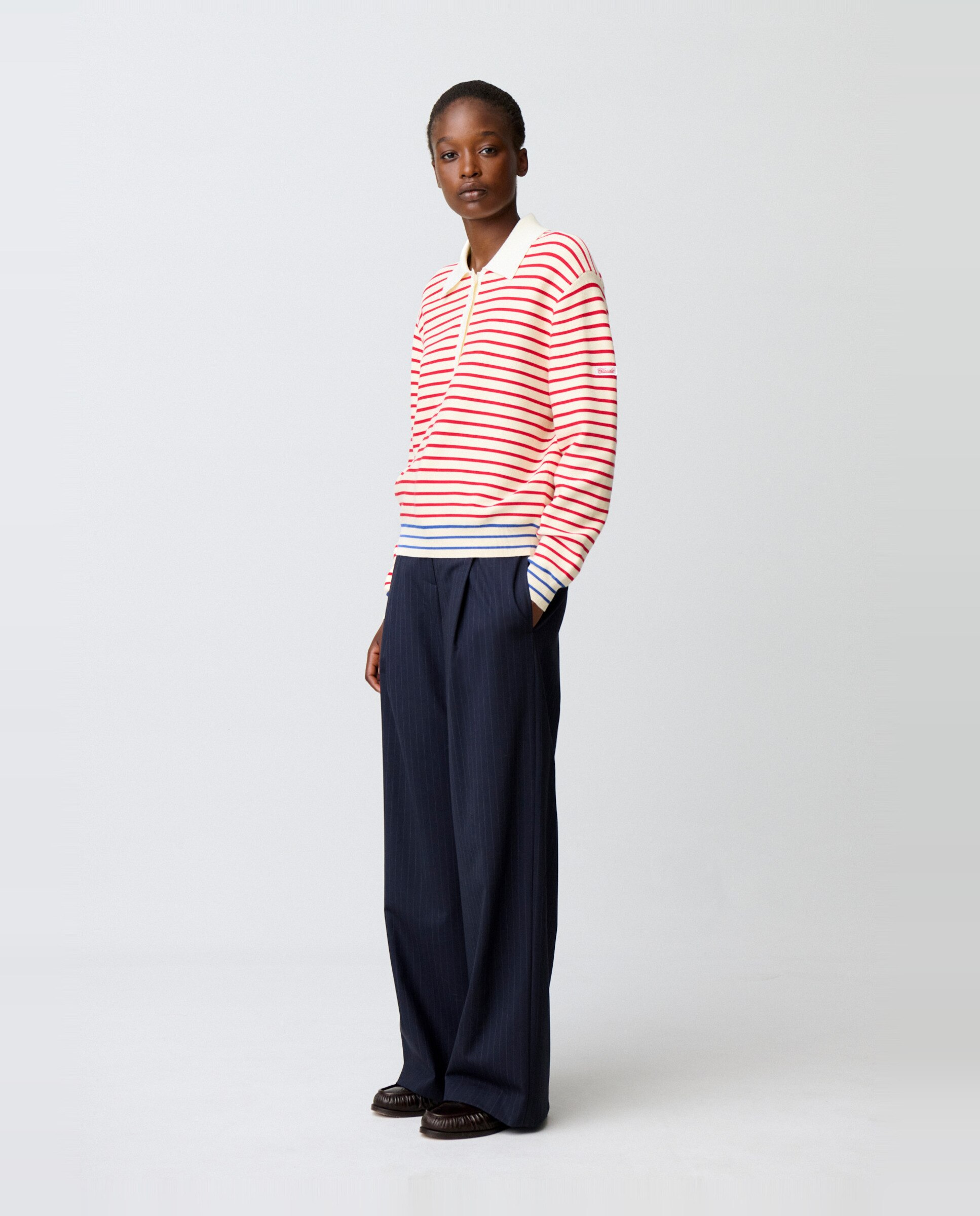 Jersey de punto de mujer con cuello polo, a rayas y manga larga - Claudie Pierlot - Multicolor Multicolor-3