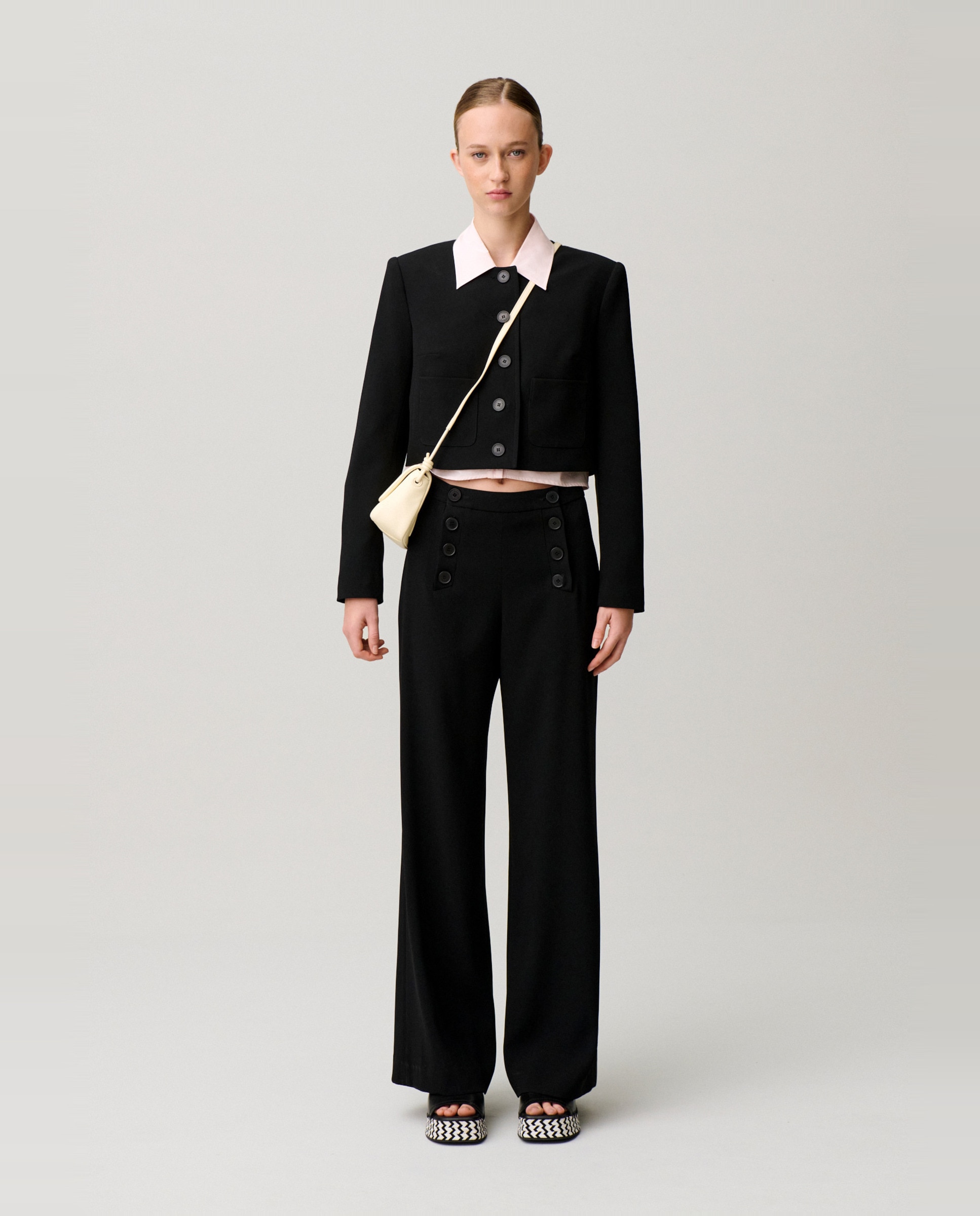Pantalones anchos de mujer estilo puente con pliegues - Claudie Pierlot - Negro Negro-1