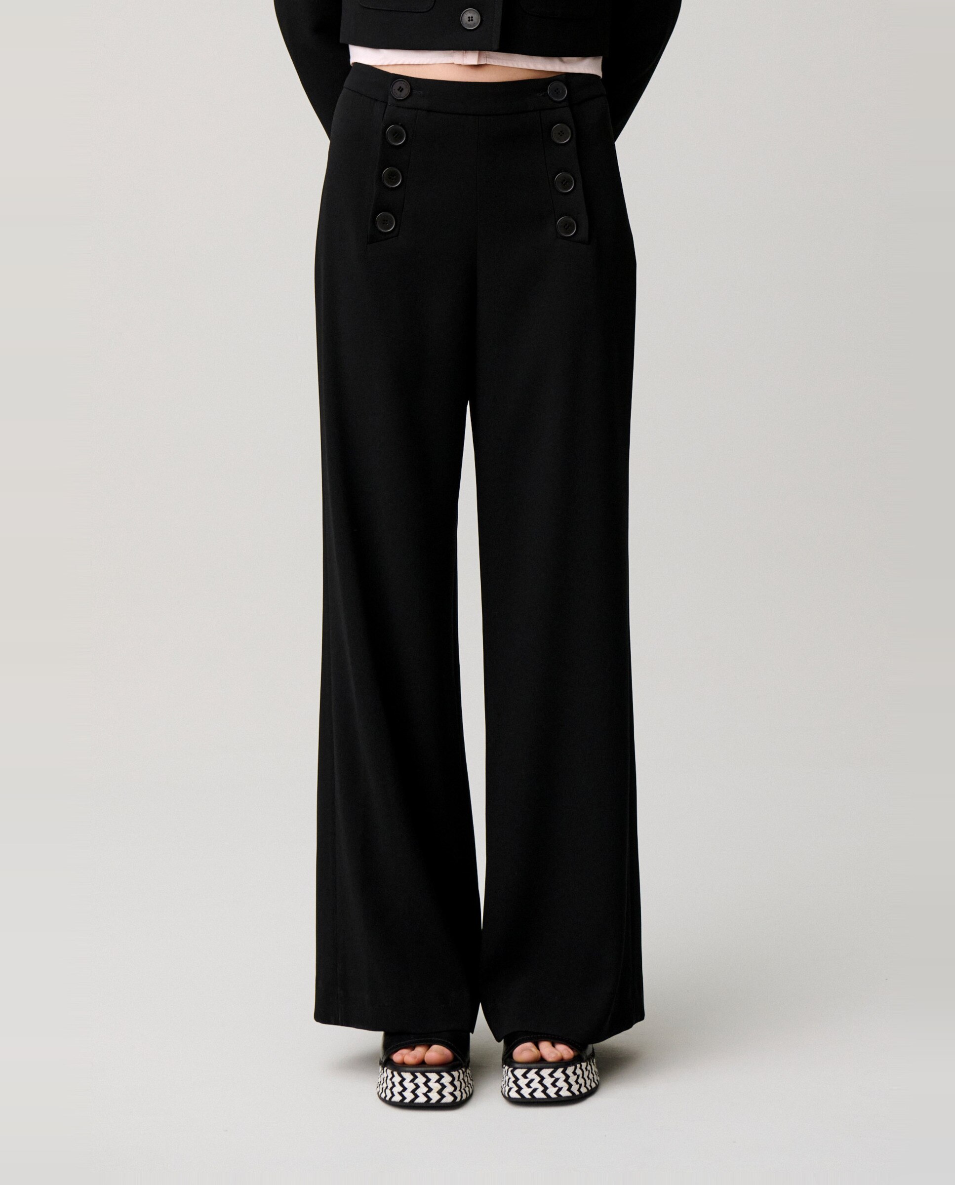 Pantalones anchos de mujer estilo puente con pliegues - Claudie Pierlot - Negro Negro-2