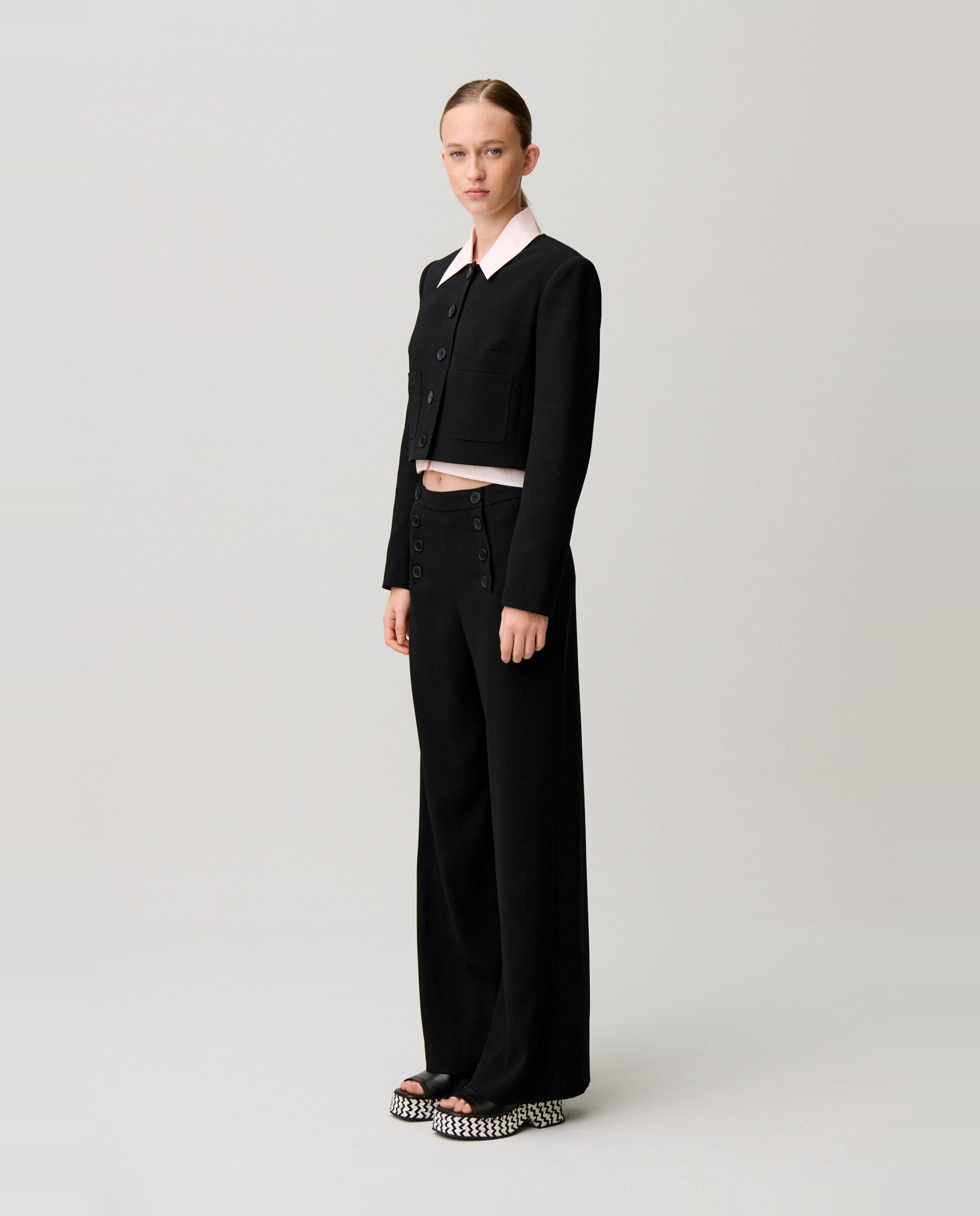 Pantalones anchos de mujer estilo puente con pliegues - Claudie Pierlot - Negro Negro-4