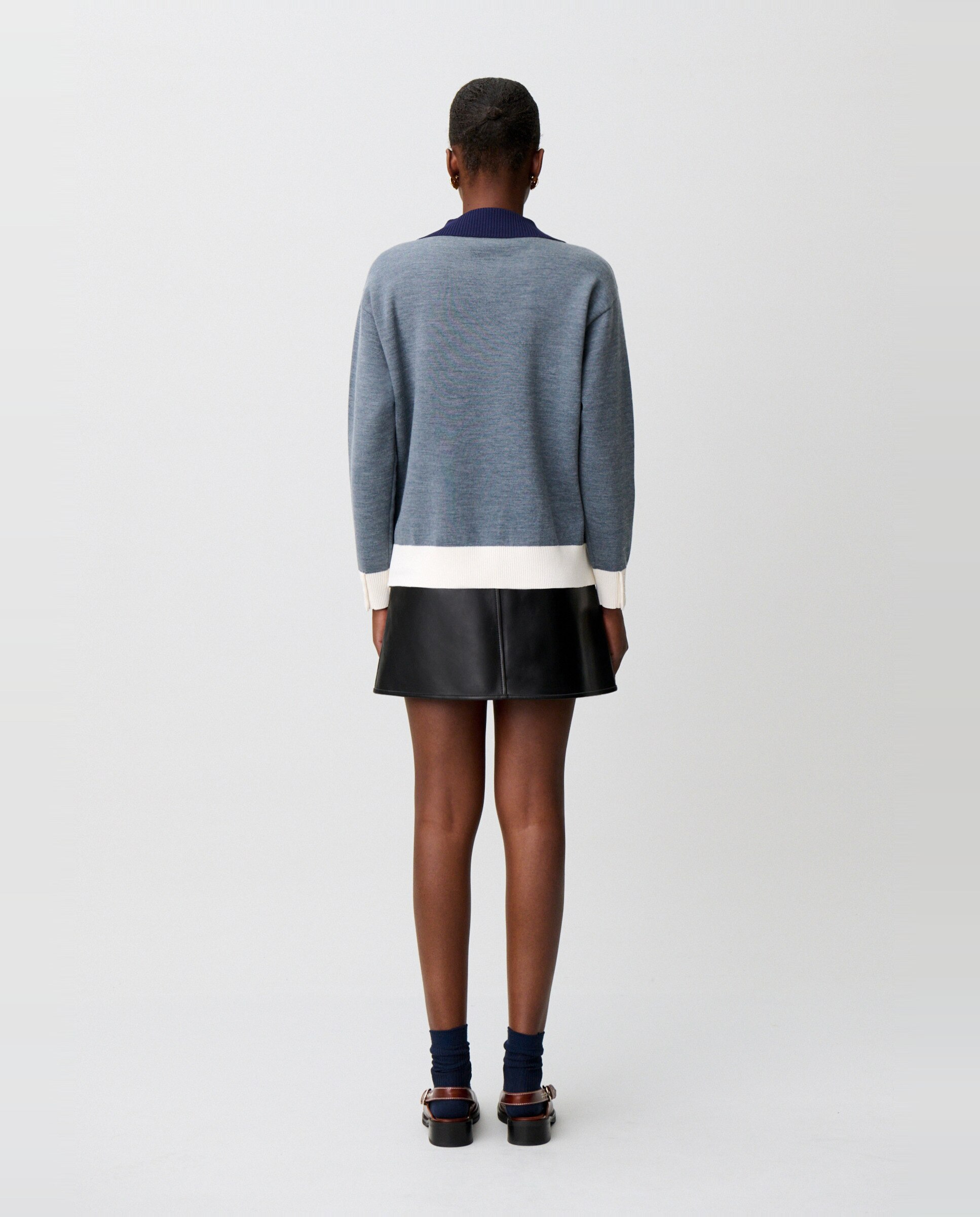 Jersey de punto grueso de mujer con manga larga, cuello doble contraste y corte oversize - Claudie Pierlot - Gris Gris-2
