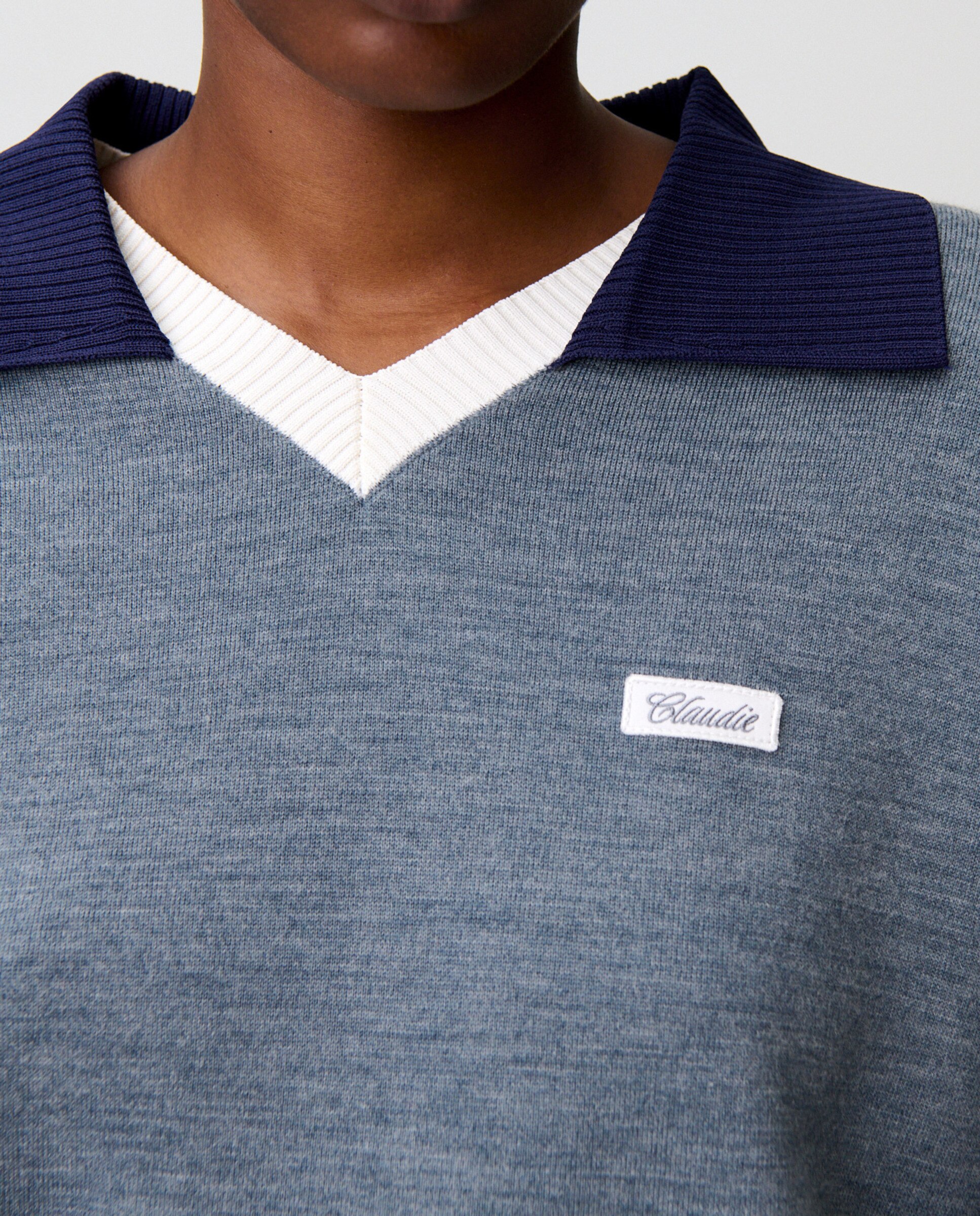 Jersey de punto grueso de mujer con manga larga, cuello doble contraste y corte oversize - Claudie Pierlot - Gris Gris-5