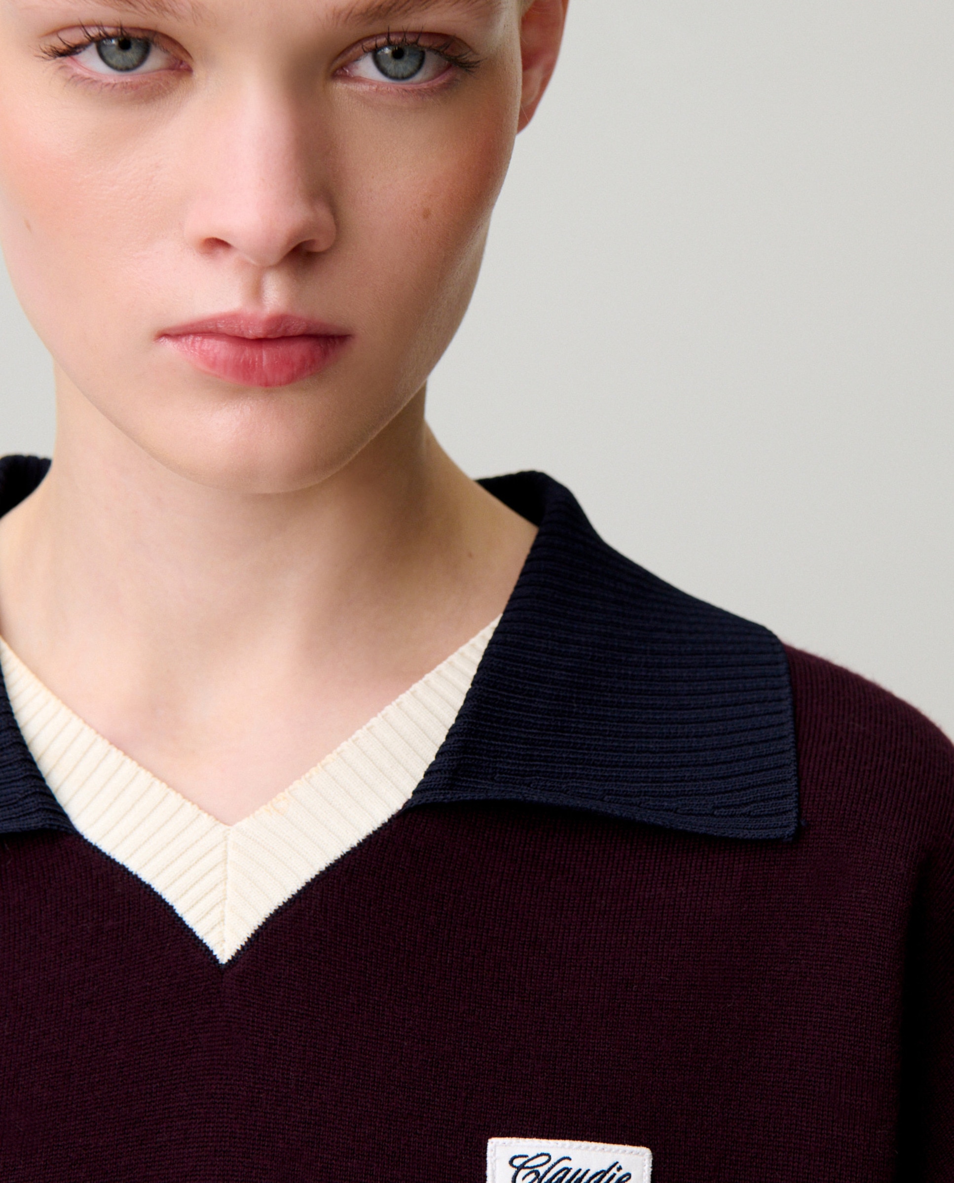 Jersey de punto grueso de mujer con manga larga, cuello doble contraste y corte oversize - Claudie Pierlot - Multicolor Multicolor-5