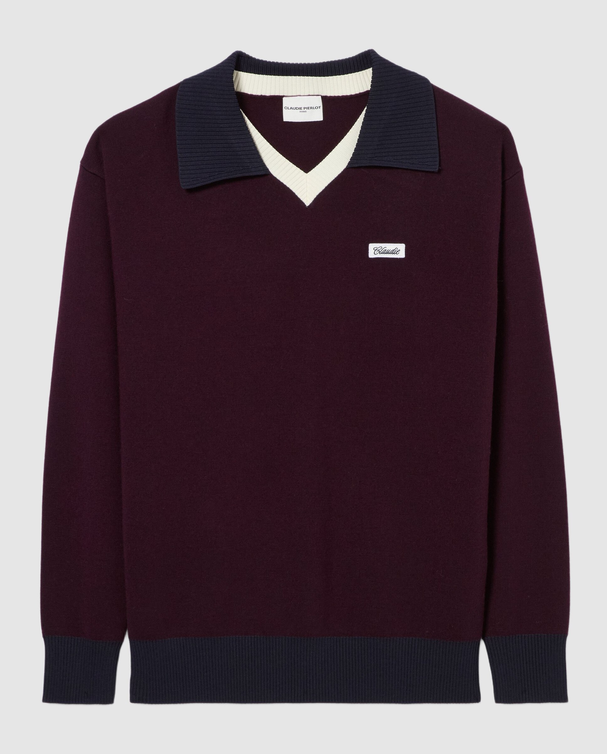 Jersey de punto grueso de mujer con manga larga, cuello doble contraste y corte oversize - Claudie Pierlot - Multicolor Multicolor-7