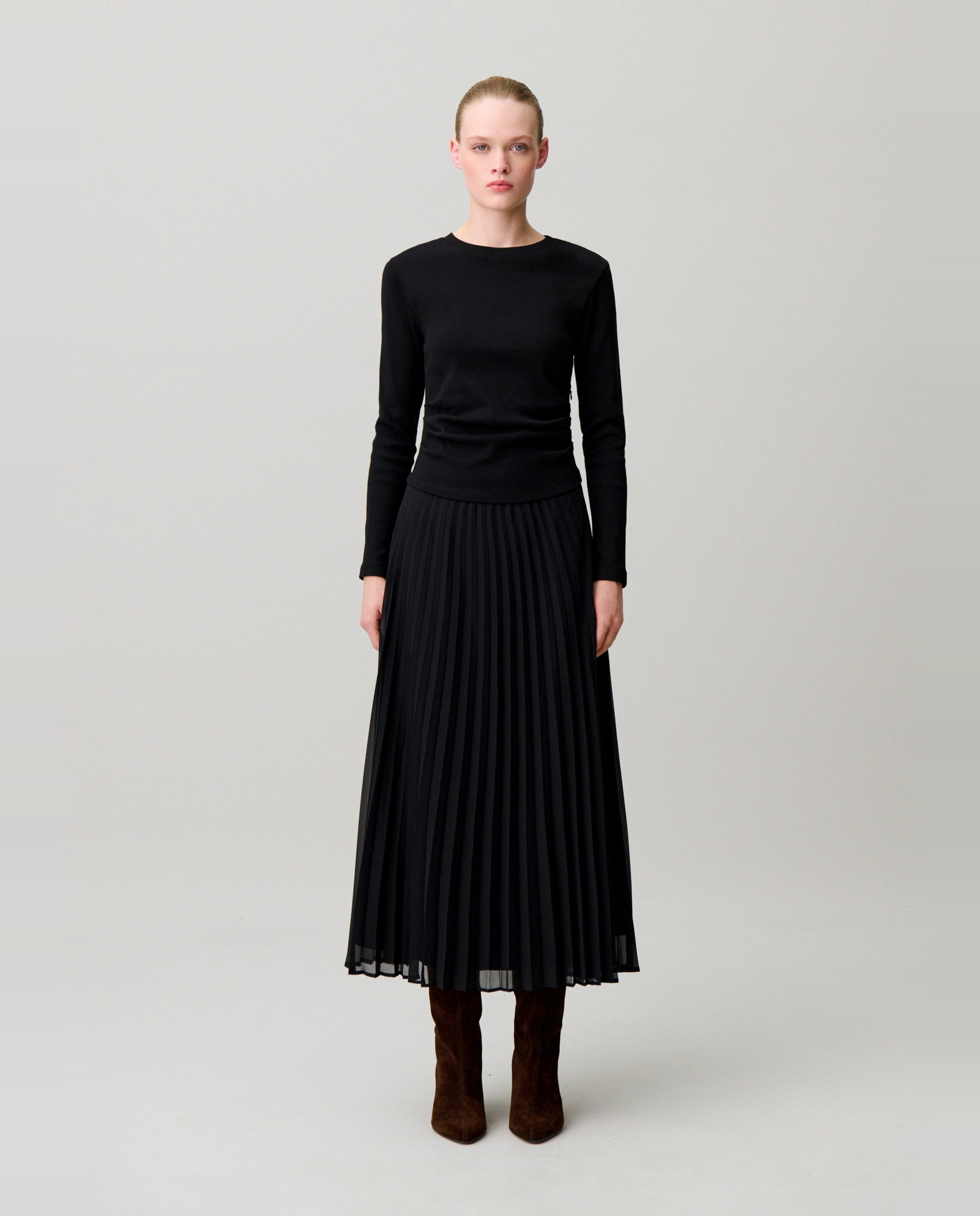 Vestido midi bimaterial plisado - Claudie Pierlot - Negro Negro-1