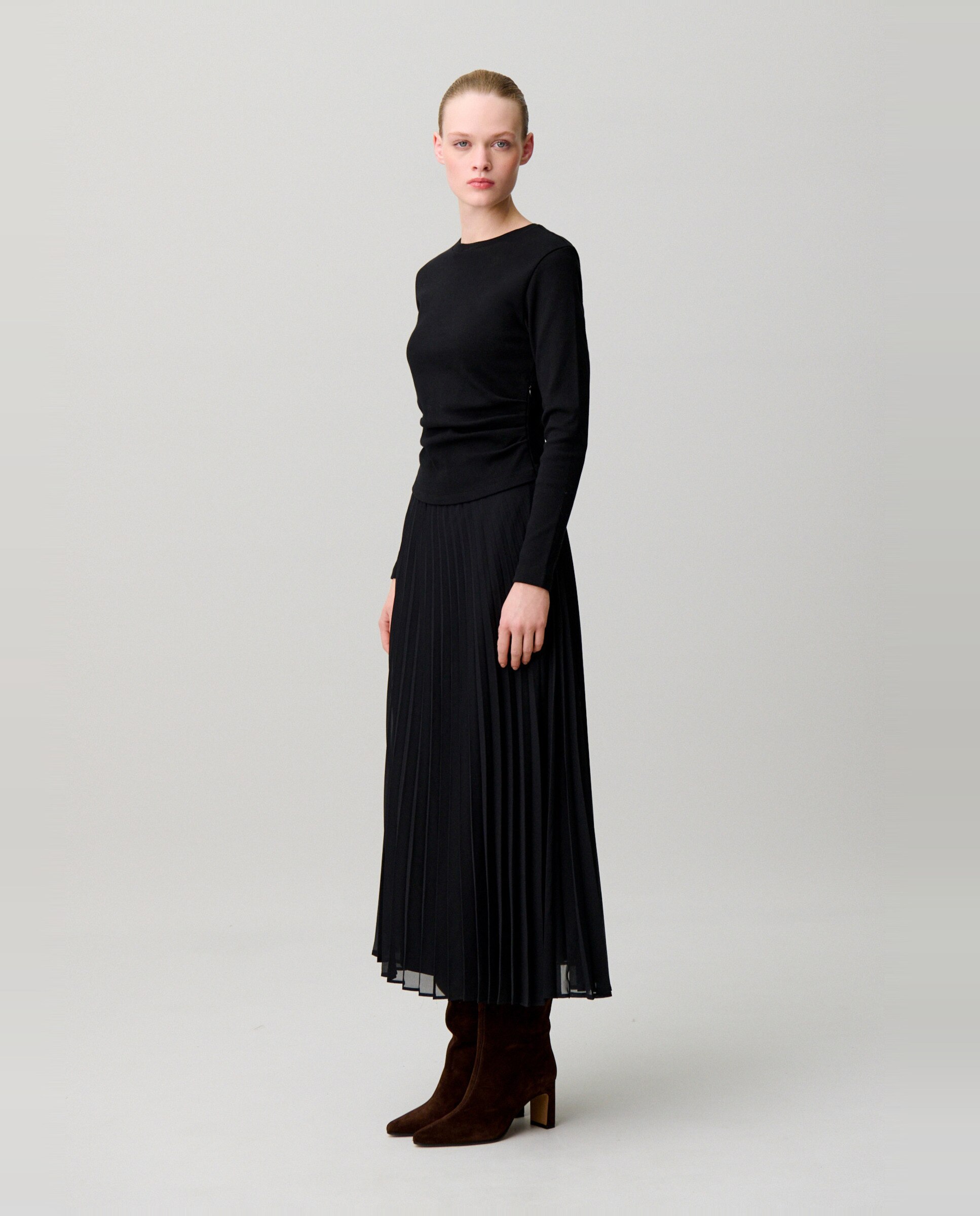 Vestido midi bimaterial plisado - Claudie Pierlot - Negro Negro-2