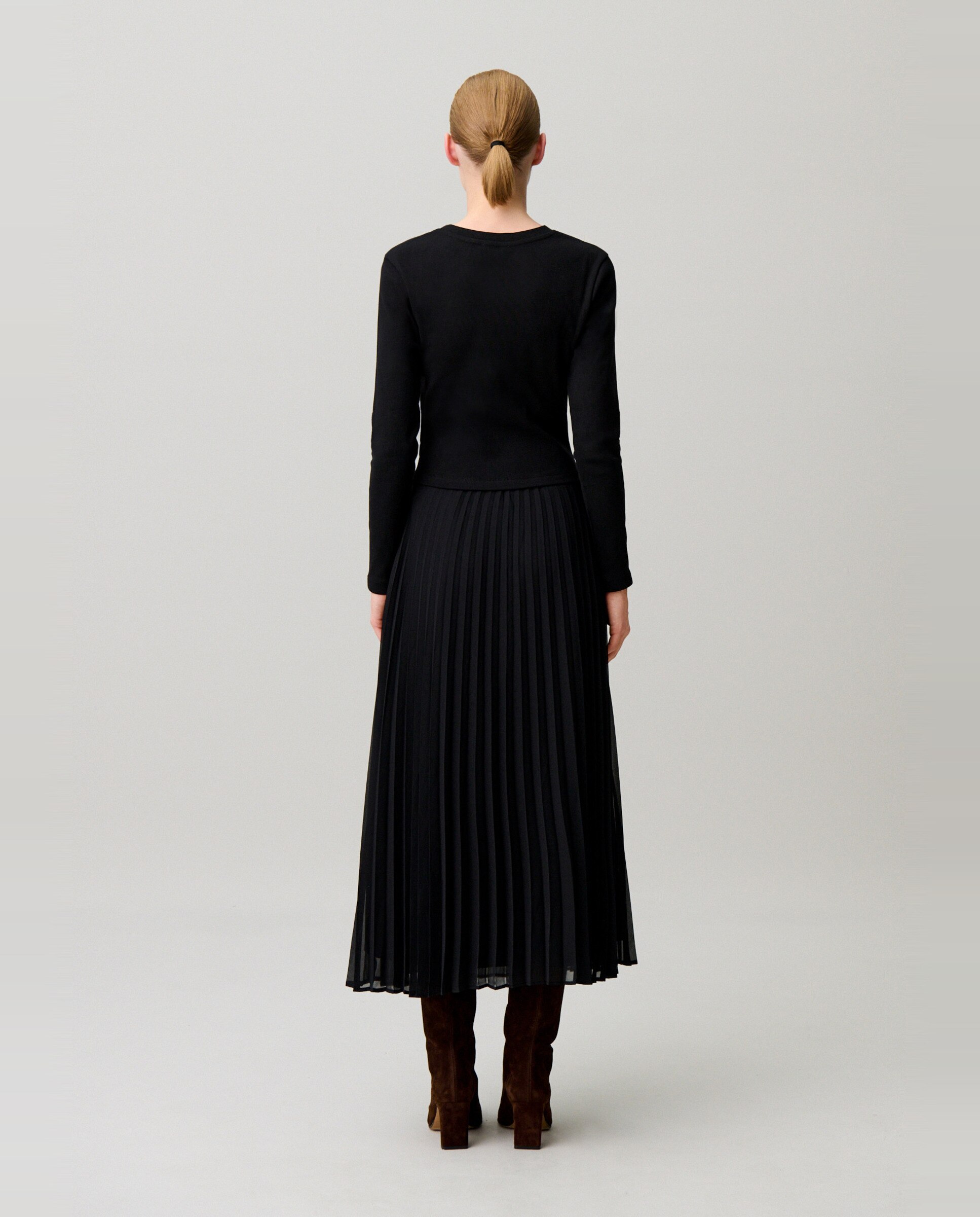 Vestido midi bimaterial plisado - Claudie Pierlot - Negro Negro-3