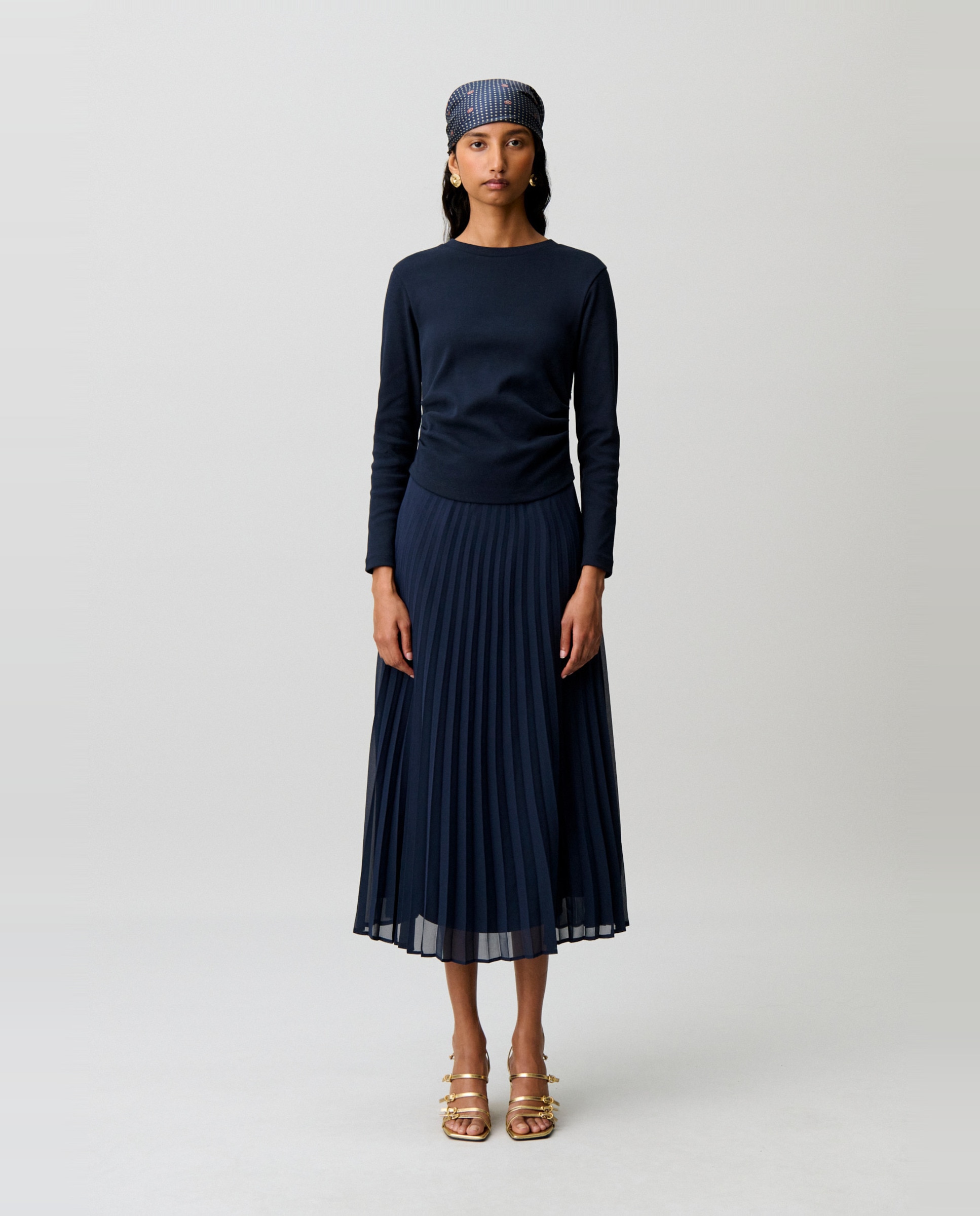 Vestido midi bimaterial plisado - Claudie Pierlot - Azul marino Azul marino-1