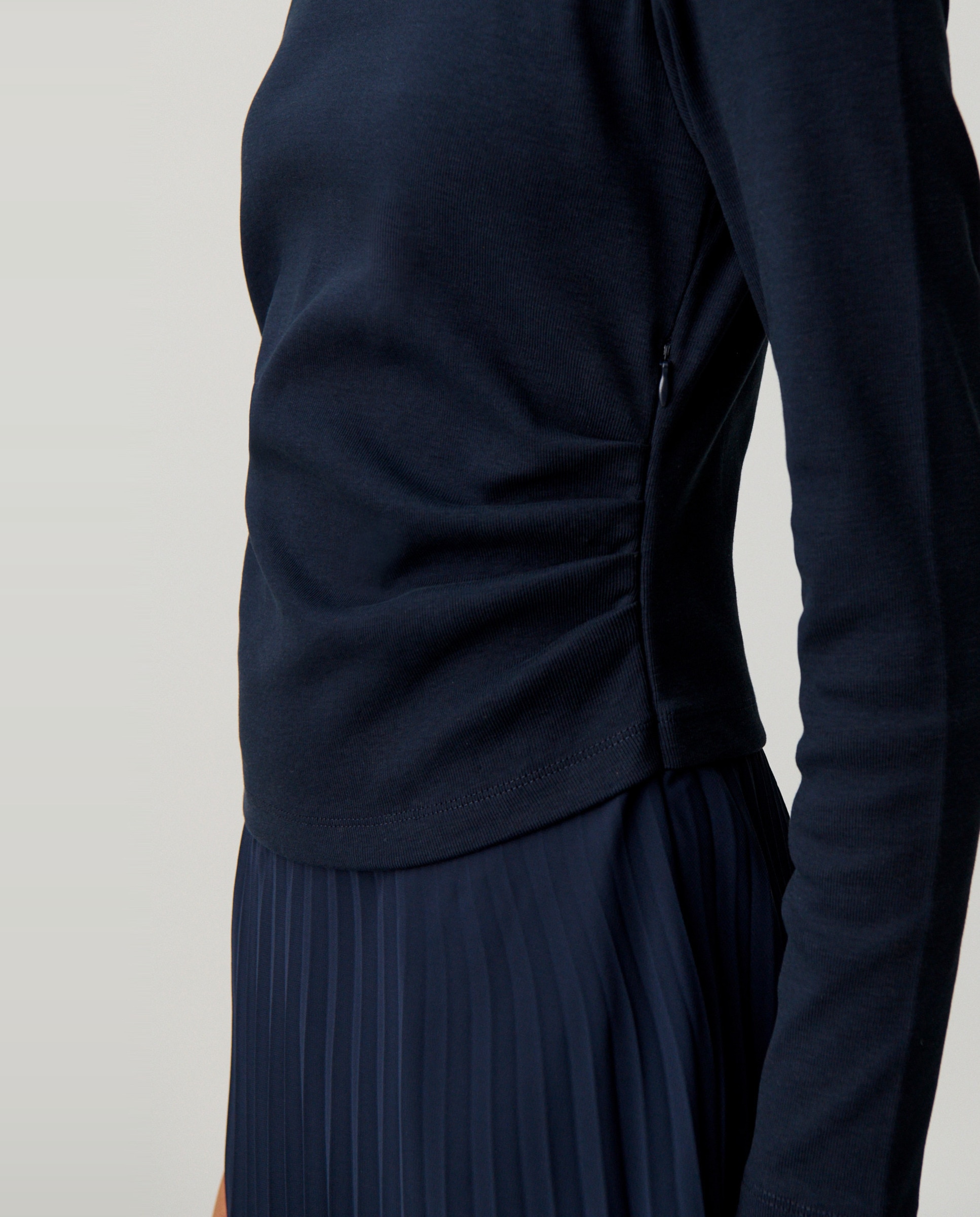 Vestido midi bimaterial plisado - Claudie Pierlot - Azul marino Azul marino-4
