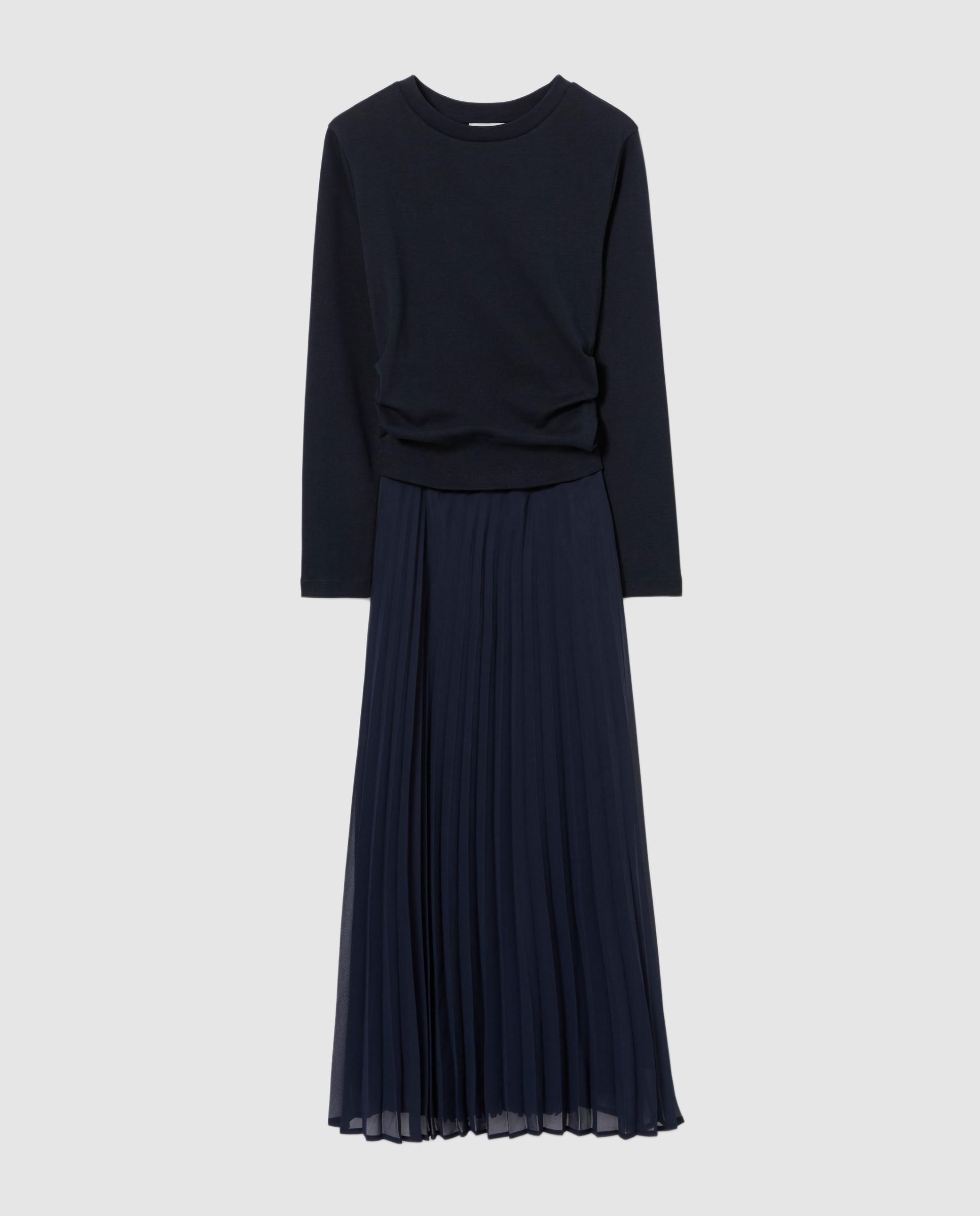 Vestido midi bimaterial plisado - Claudie Pierlot - Azul marino Azul marino-6