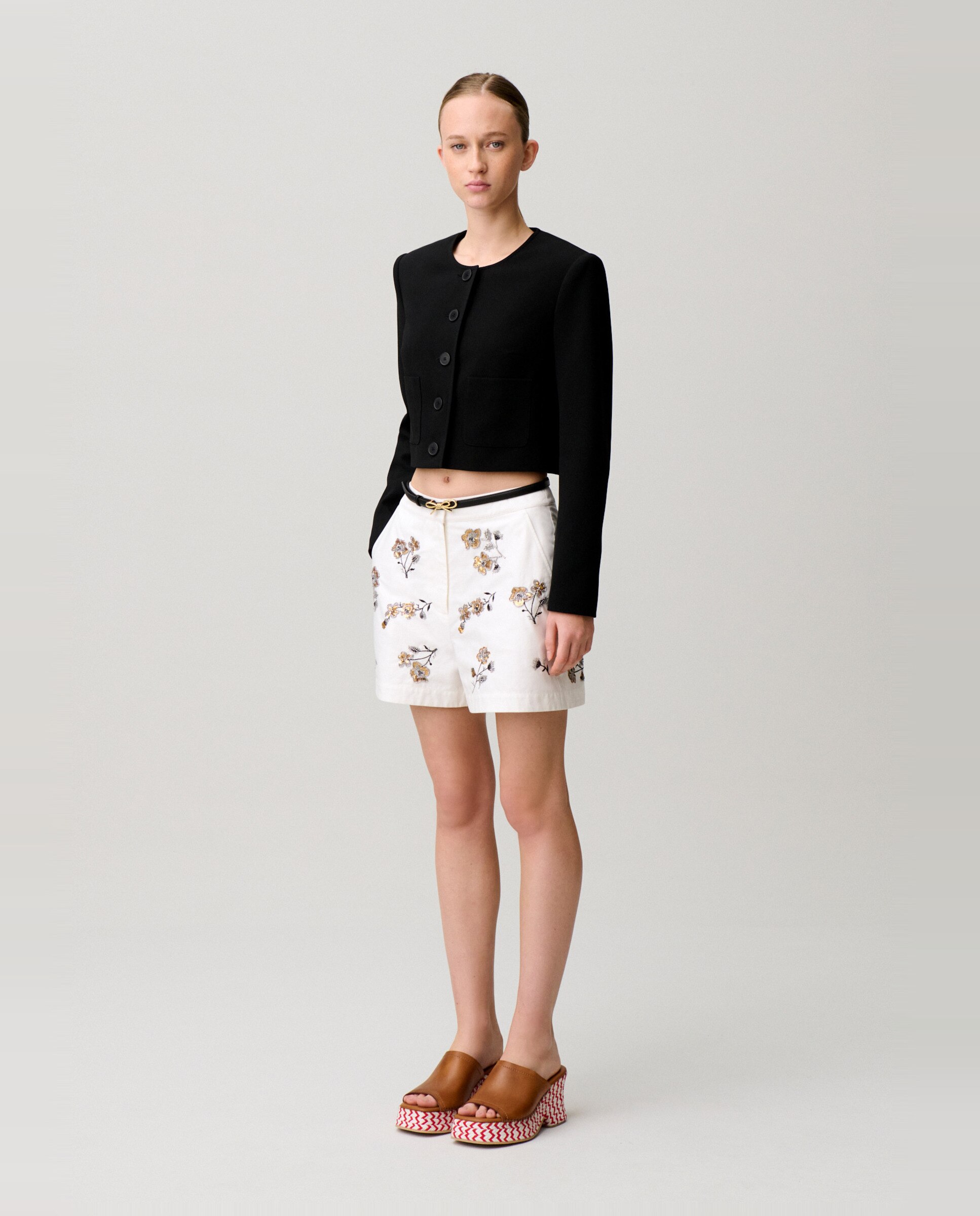 Chaqueta de mujer con cuello redondo y tapeta de botones - Claudie Pierlot - Negro Negro-3