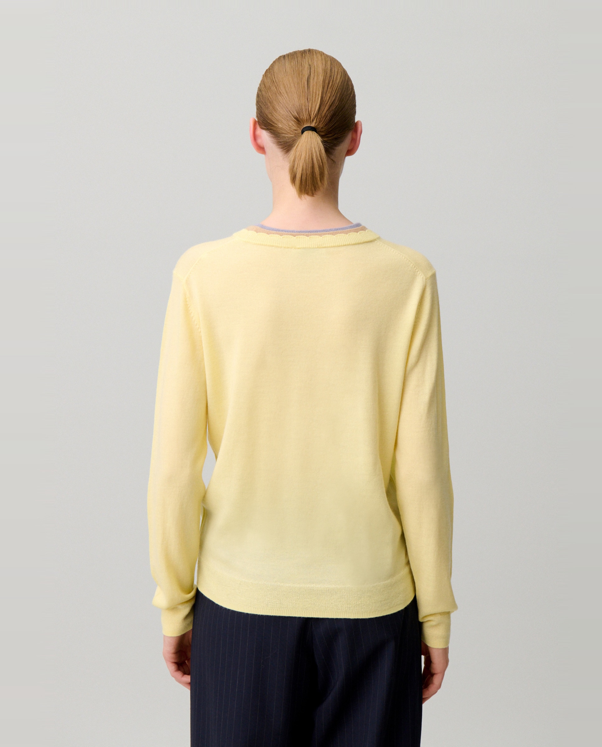 Jersey de punto de mujer 100% lana con triple cuello superpuesto en contraste - Claudie Pierlot - Amarillo Amarillo-2