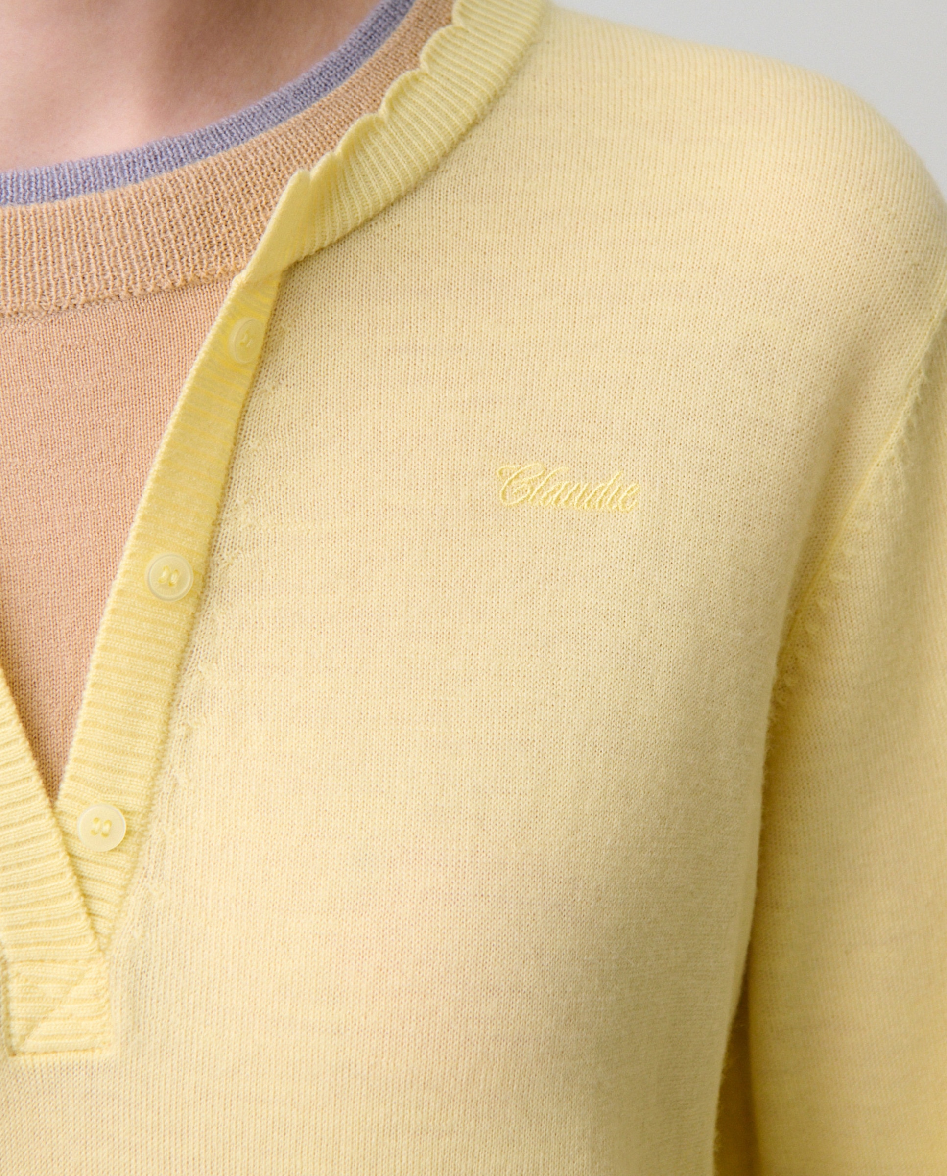 Jersey de punto de mujer 100% lana con triple cuello superpuesto en contraste - Claudie Pierlot - Amarillo Amarillo-5