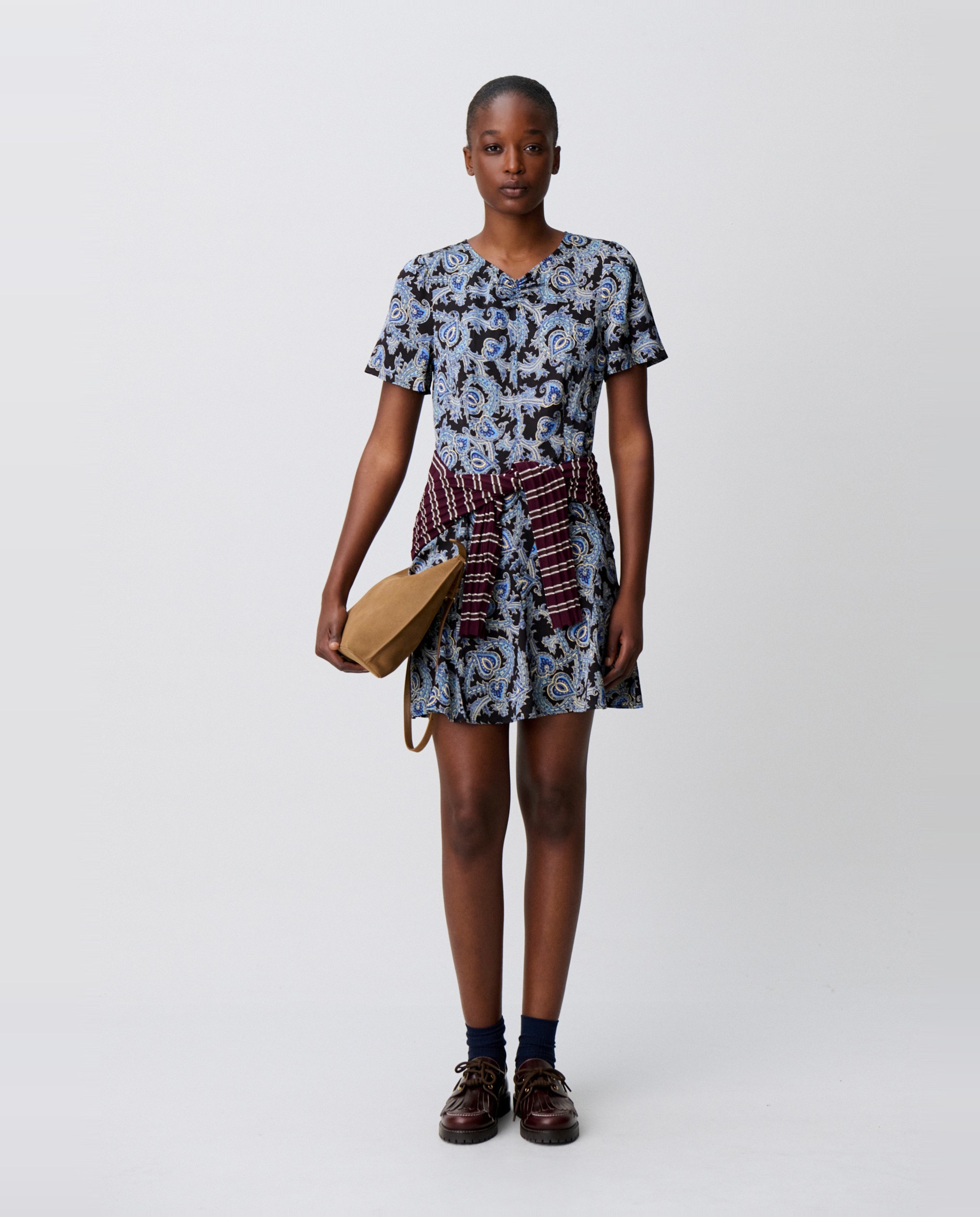 Vestido corto fluido estampado con cuello v - Claudie Pierlot - Azul marino Azul marino-1