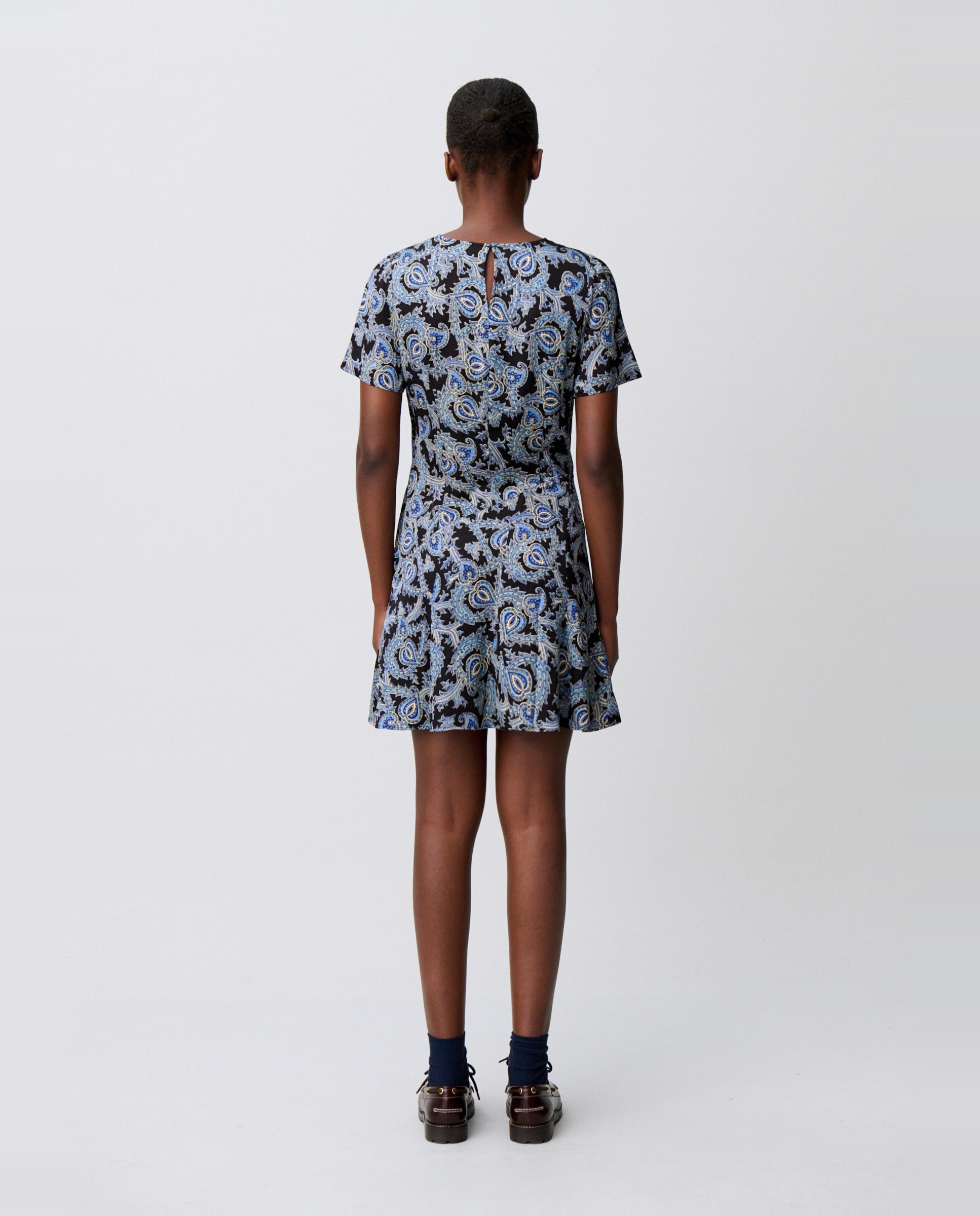 Vestido corto fluido estampado con cuello v - Claudie Pierlot - Azul marino Azul marino-2