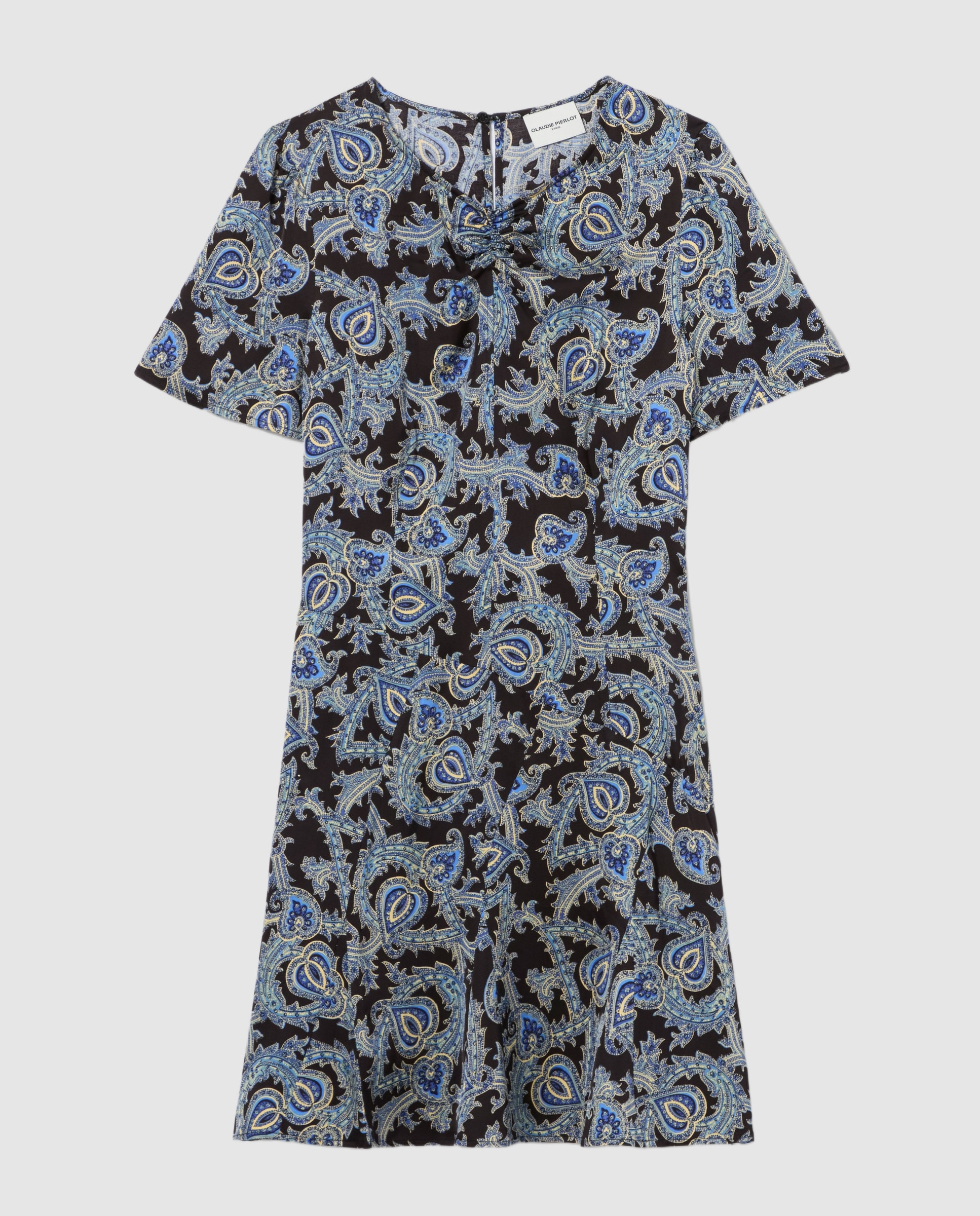 Vestido corto fluido estampado con cuello v - Claudie Pierlot - Azul marino Azul marino-6