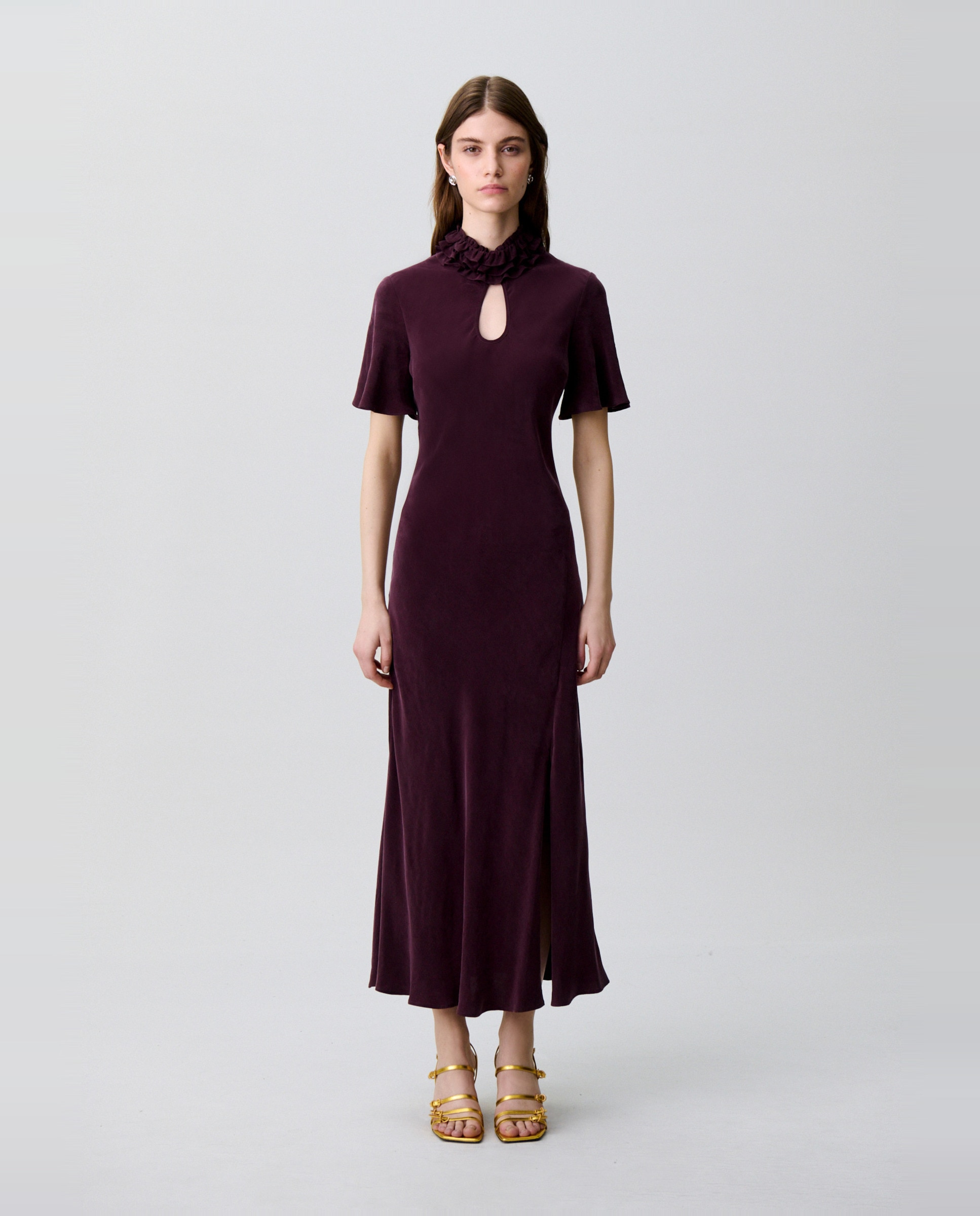 Vestido midi fluido con efecto piel de melocotón - Claudie Pierlot - Morado Morado-1