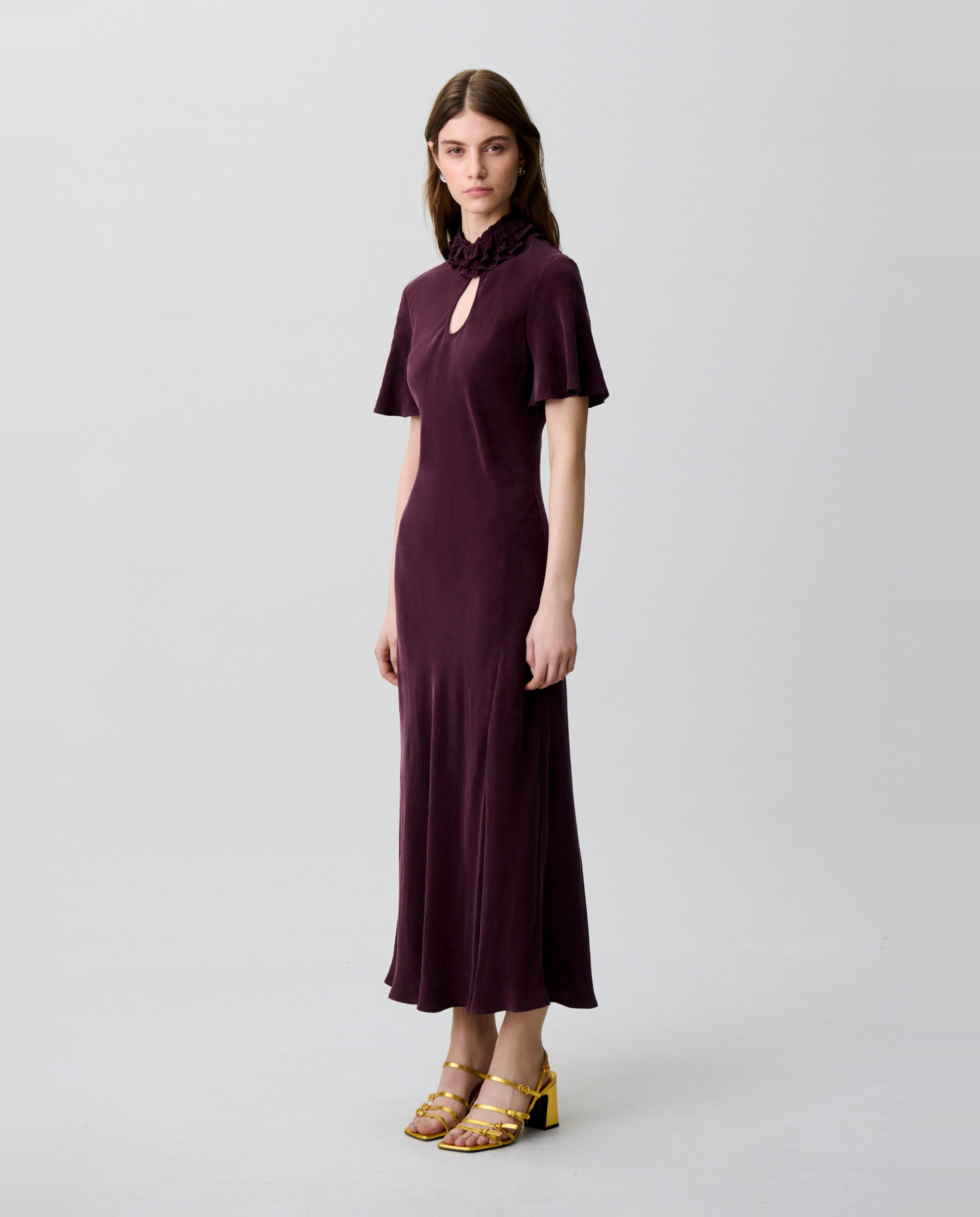 Vestido midi fluido con efecto piel de melocotón - Claudie Pierlot - Morado Morado-2