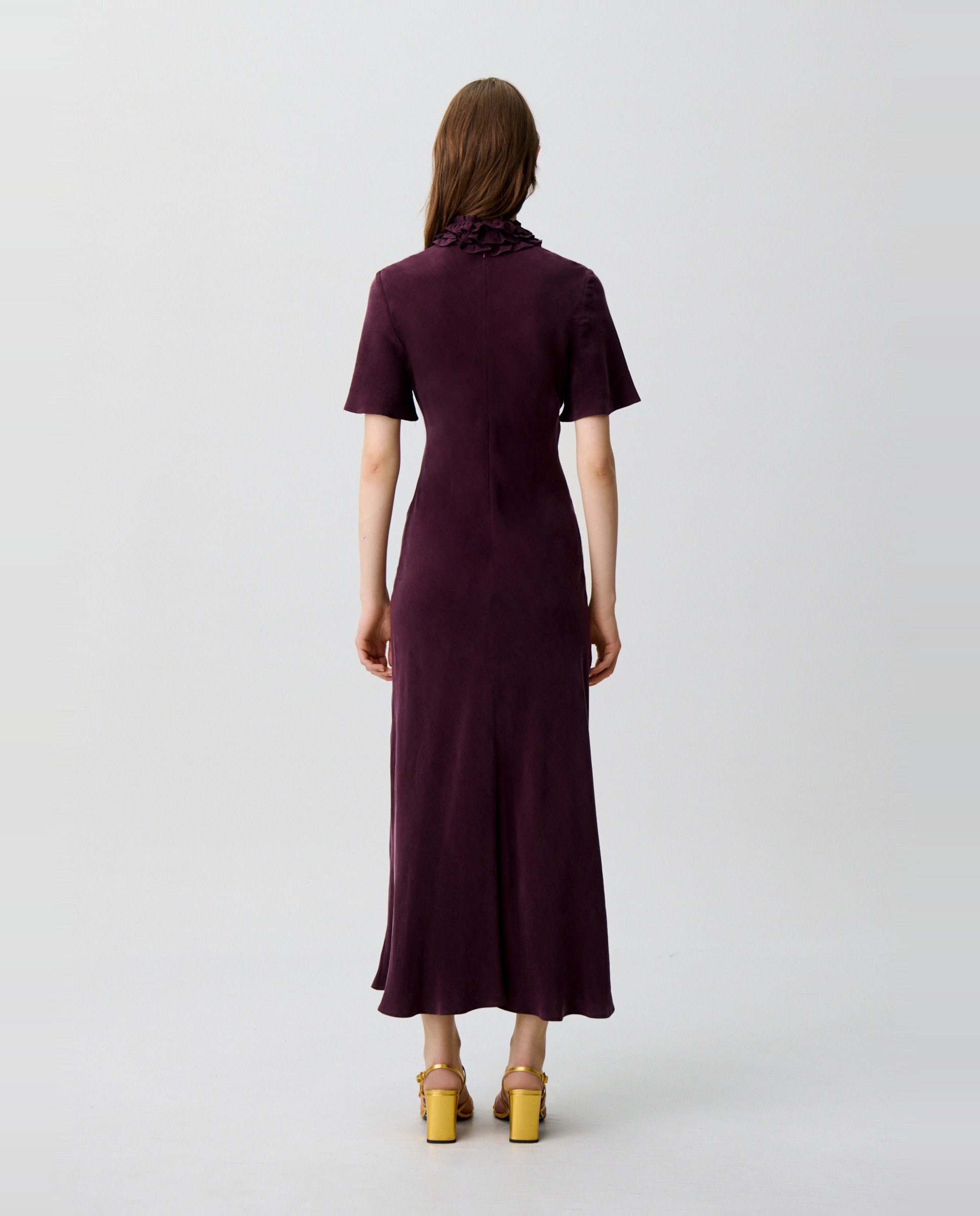 Vestido midi fluido con efecto piel de melocotón - Claudie Pierlot - Morado Morado-3