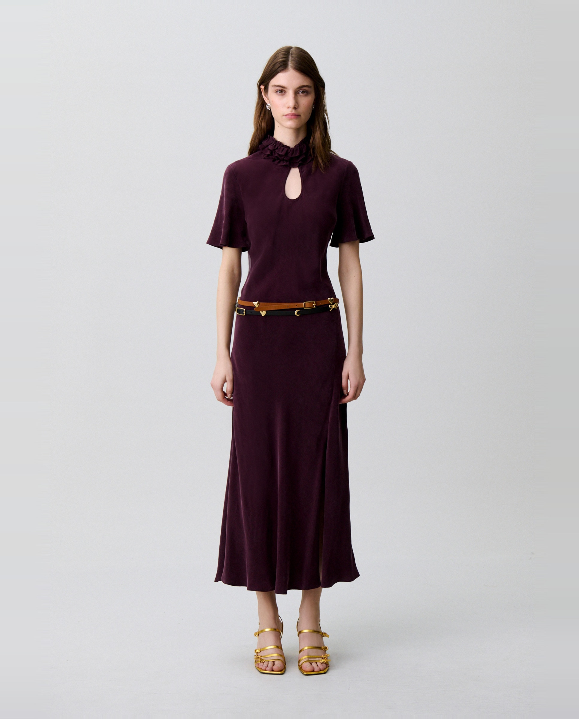 Vestido midi fluido con efecto piel de melocotón - Claudie Pierlot - Morado Morado-4