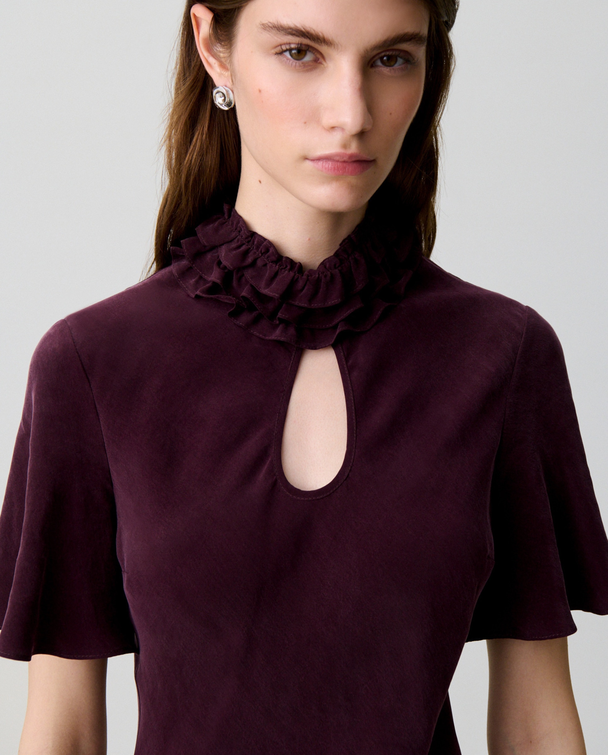 Vestido midi fluido con efecto piel de melocotón - Claudie Pierlot - Morado Morado-5