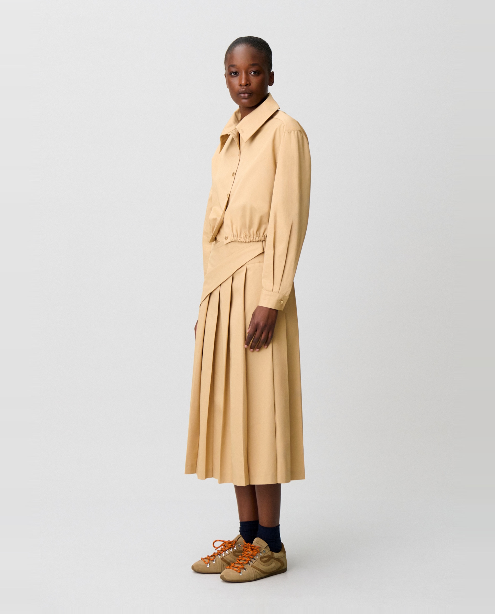 Camisa de mujer cuello alto vuelto manga larga fruncida con botones joya - Claudie Pierlot - Beige Beige-3