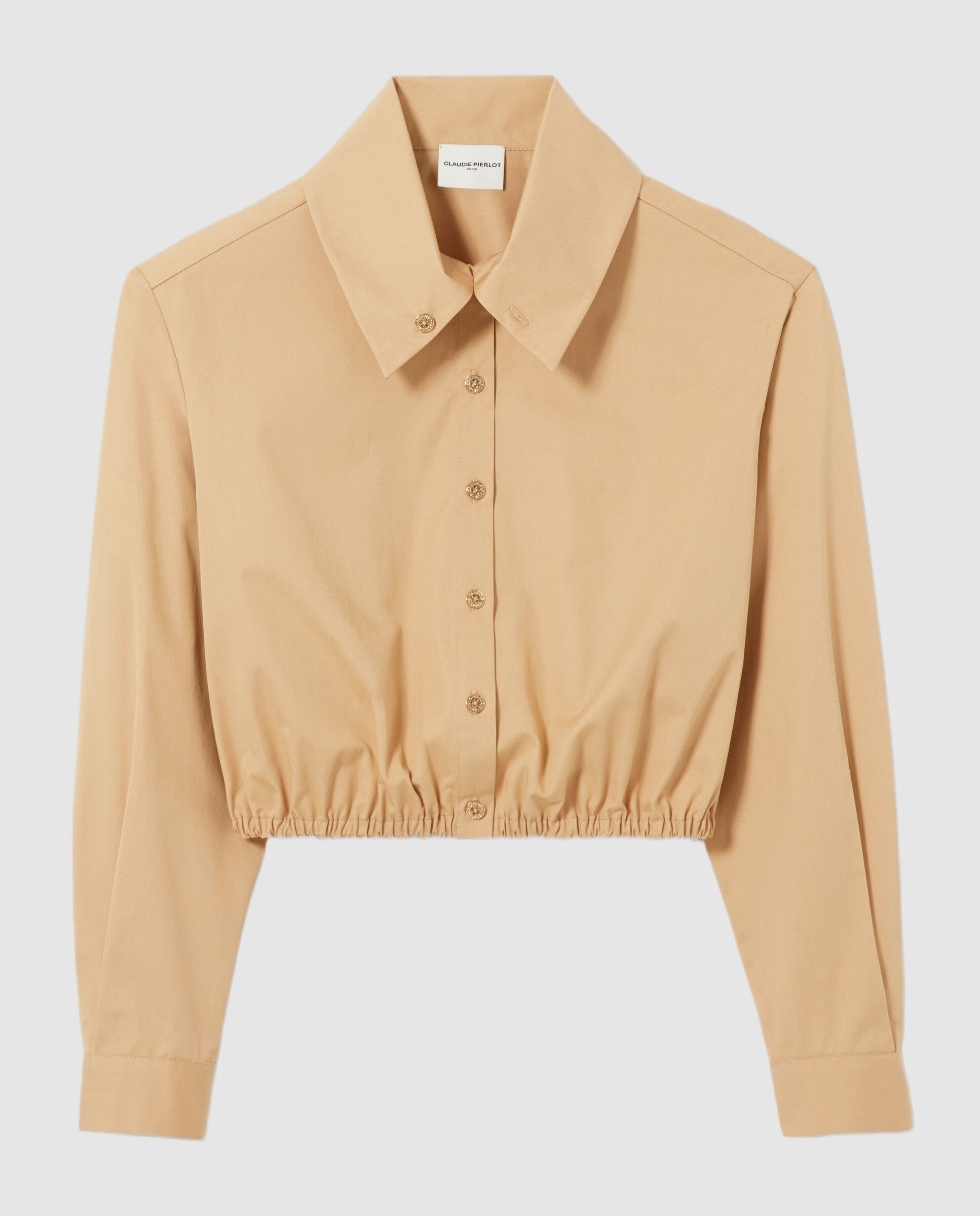 Camisa de mujer cuello alto vuelto manga larga fruncida con botones joya - Claudie Pierlot - Beige Beige-6