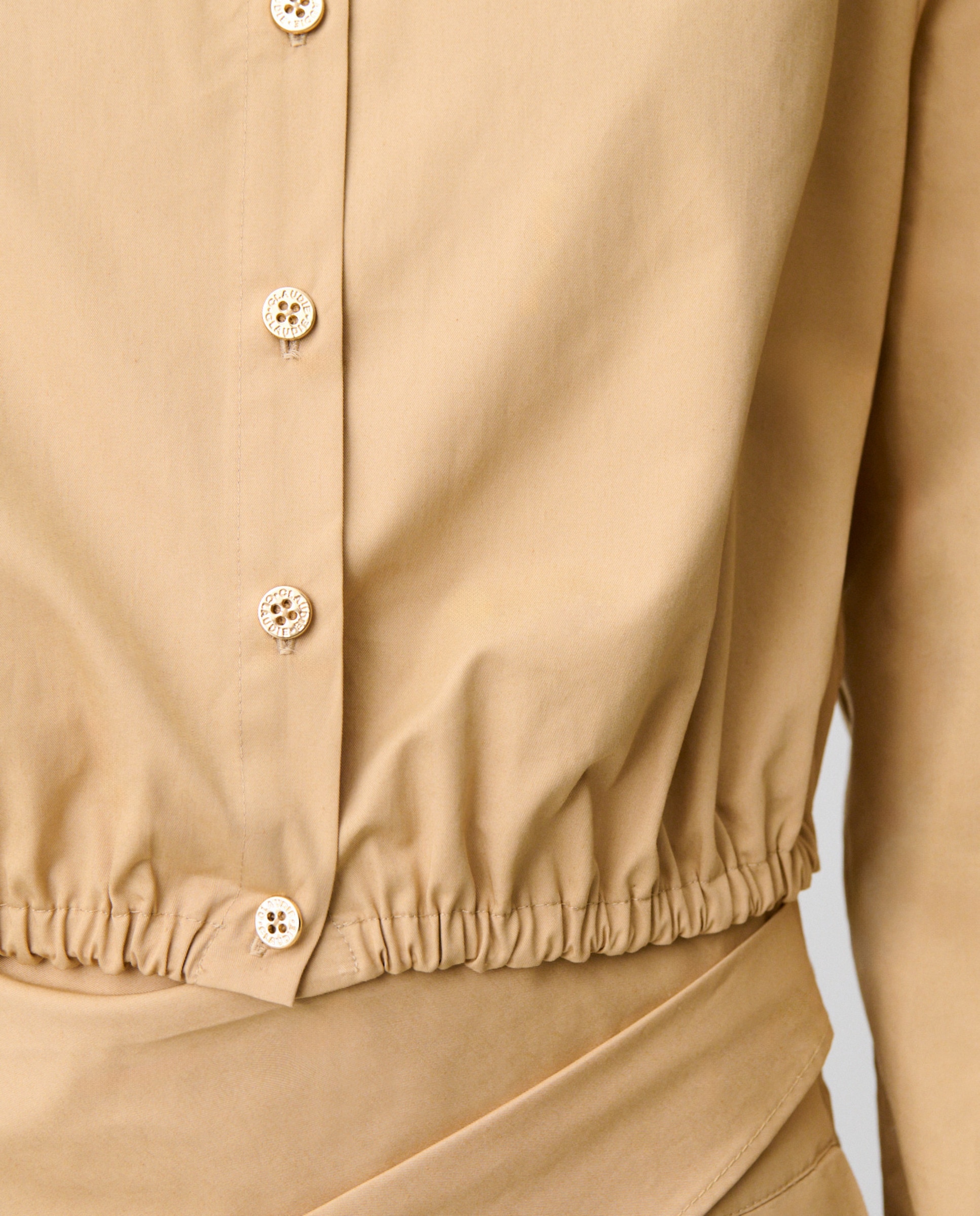 Camisa de mujer cuello alto vuelto manga larga fruncida con botones joya - Claudie Pierlot - Beige Beige-5