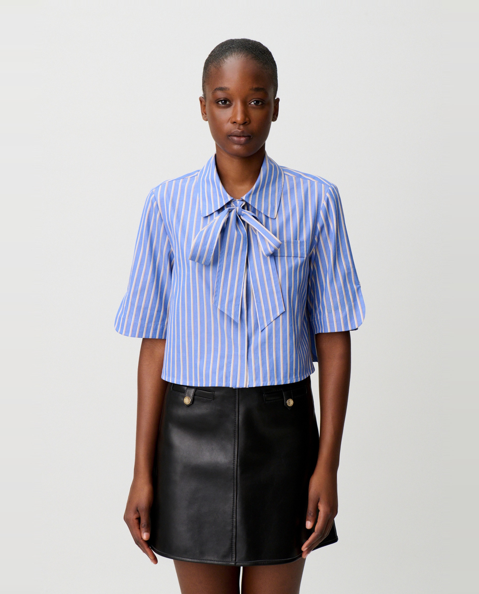 Camisa de mujer de manga corta a rayas con cuello lavallière - Claudie Pierlot - Multicolor Multicolor-1