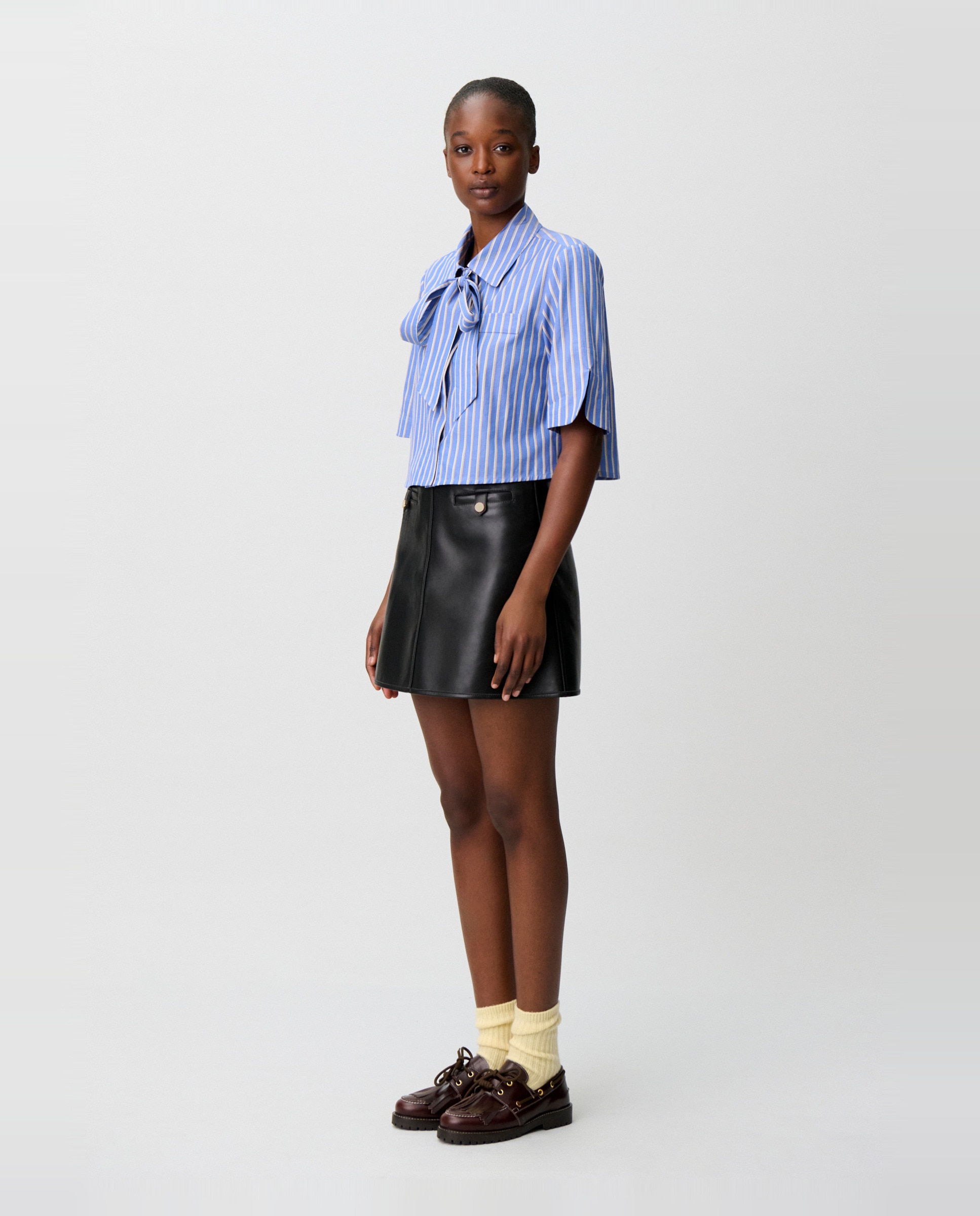 Camisa de mujer de manga corta a rayas con cuello lavallière - Claudie Pierlot - Multicolor Multicolor-3