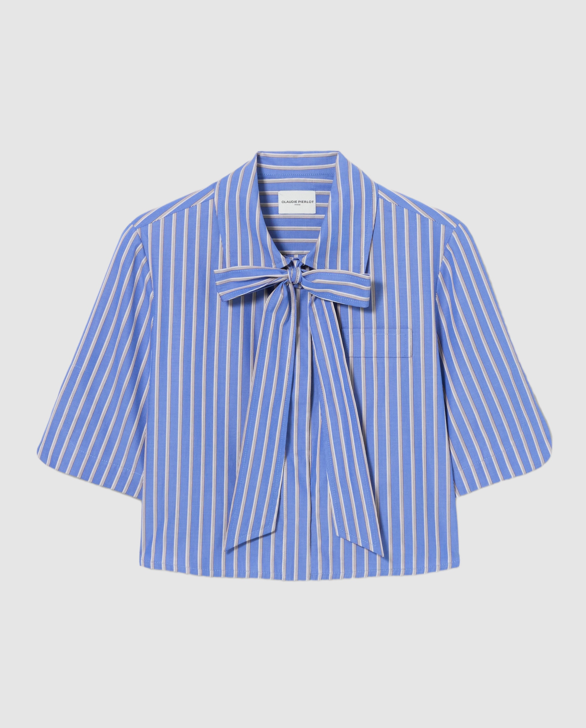 Camisa de mujer de manga corta a rayas con cuello lavallière - Claudie Pierlot - Multicolor Multicolor-6