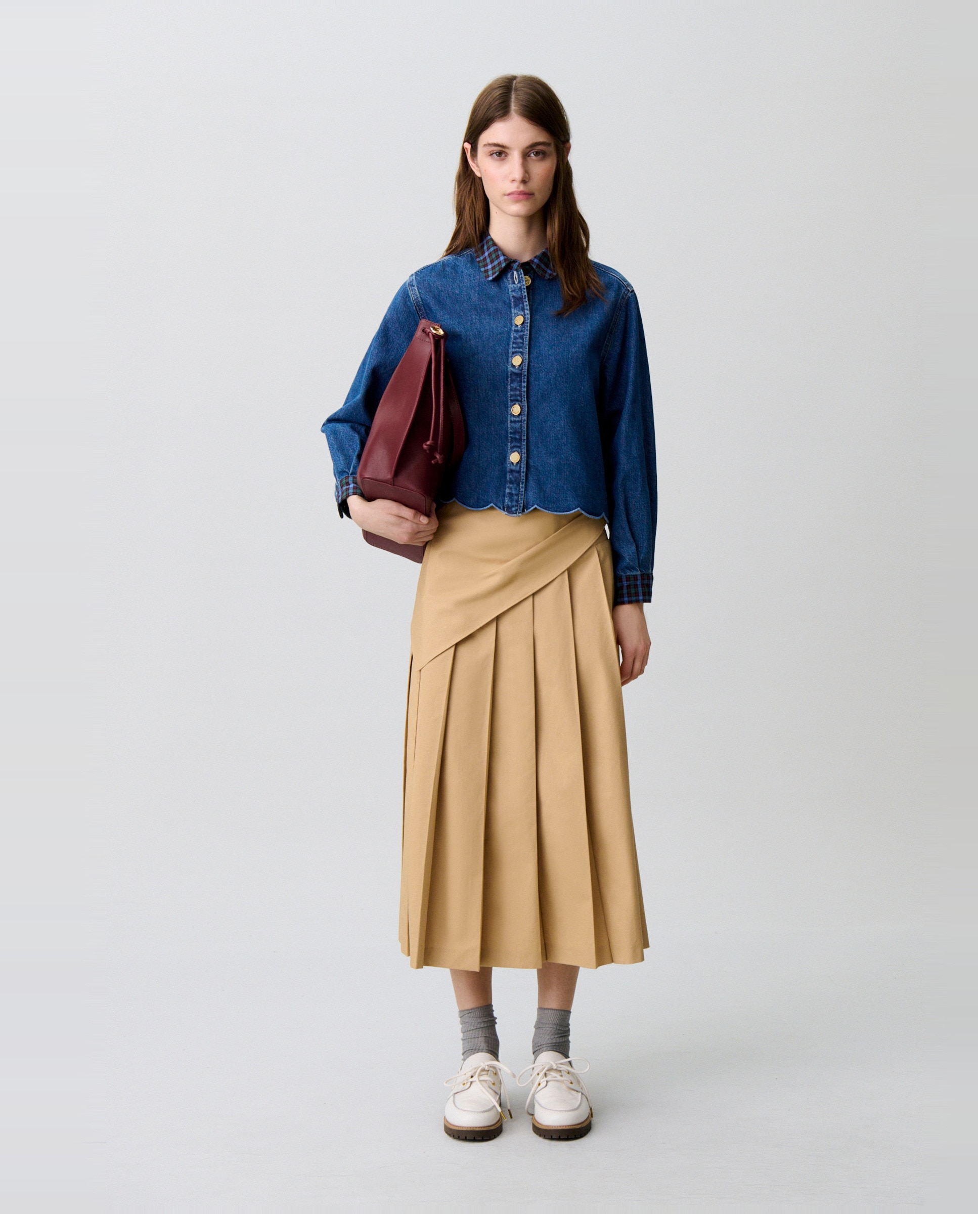 Falda plisada midi de tiro medio con pañuelo - Claudie Pierlot - Beige Beige-1
