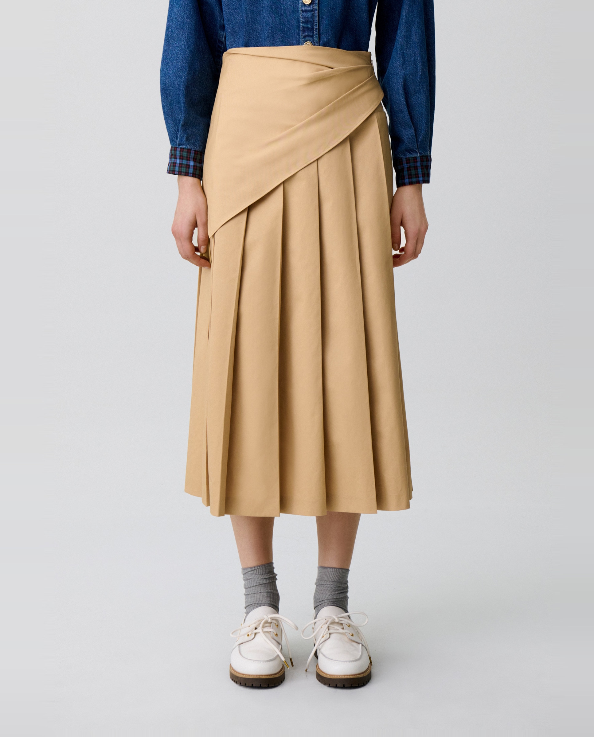 Falda plisada midi de tiro medio con pañuelo - Claudie Pierlot - Beige Beige-2